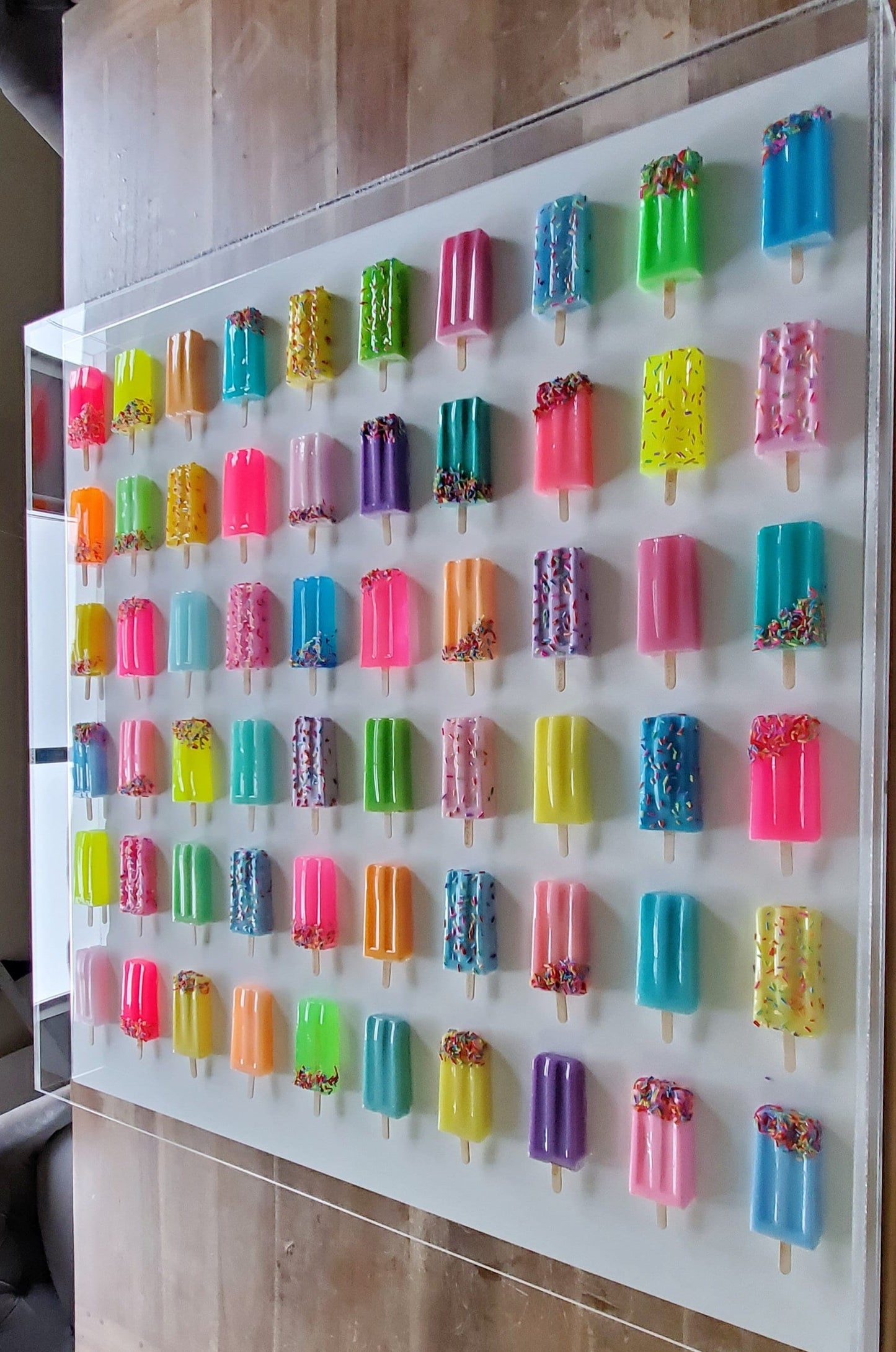 Rainbow Ice Pop Wall Sculpture: Pop Art Shadow Box Decor, Customizable Colors
