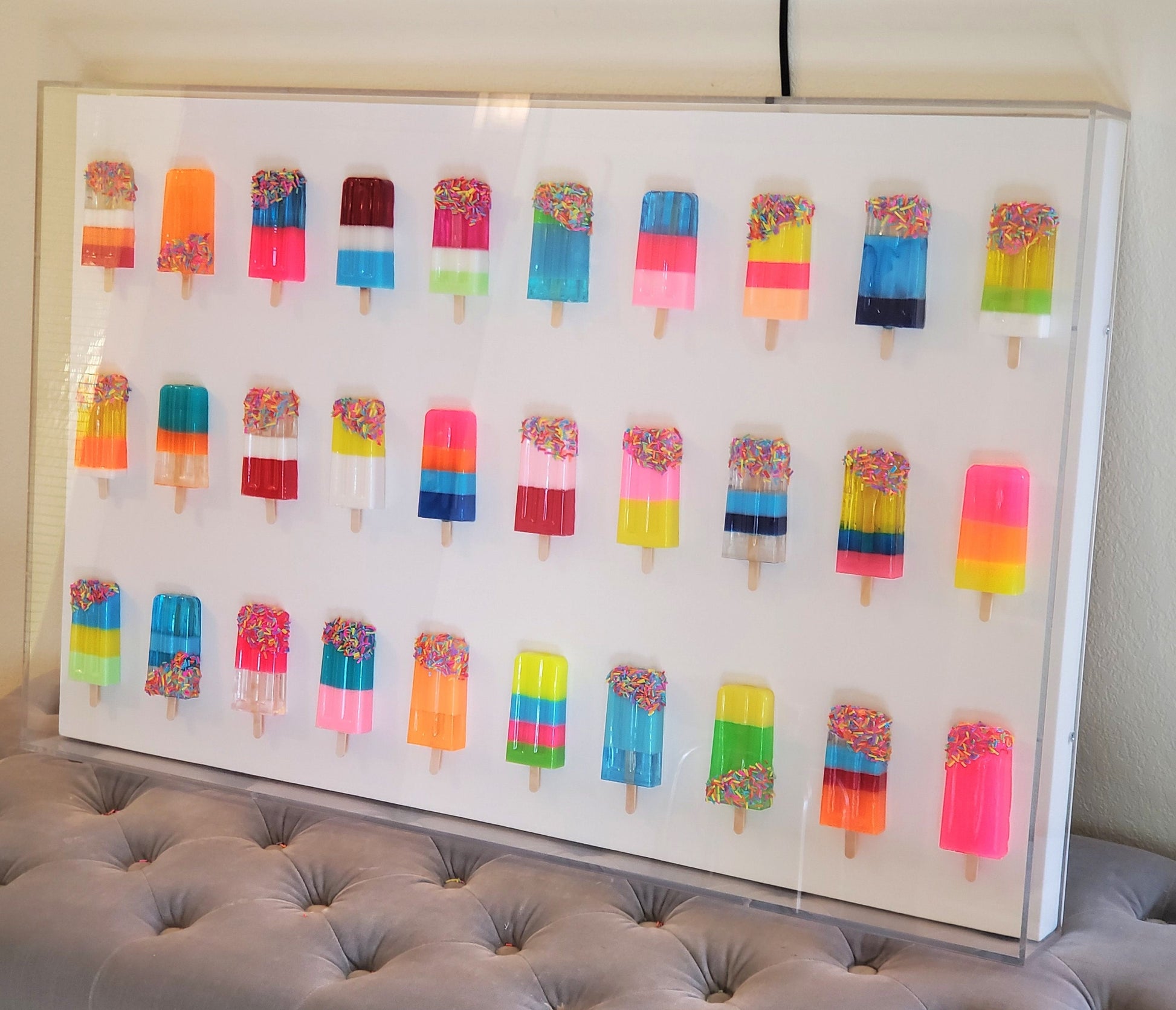 3D Resin Candy Inspired Wall Art: Handmade Pop Art Sculpture, Customizable Colors, 20x40 Canvas