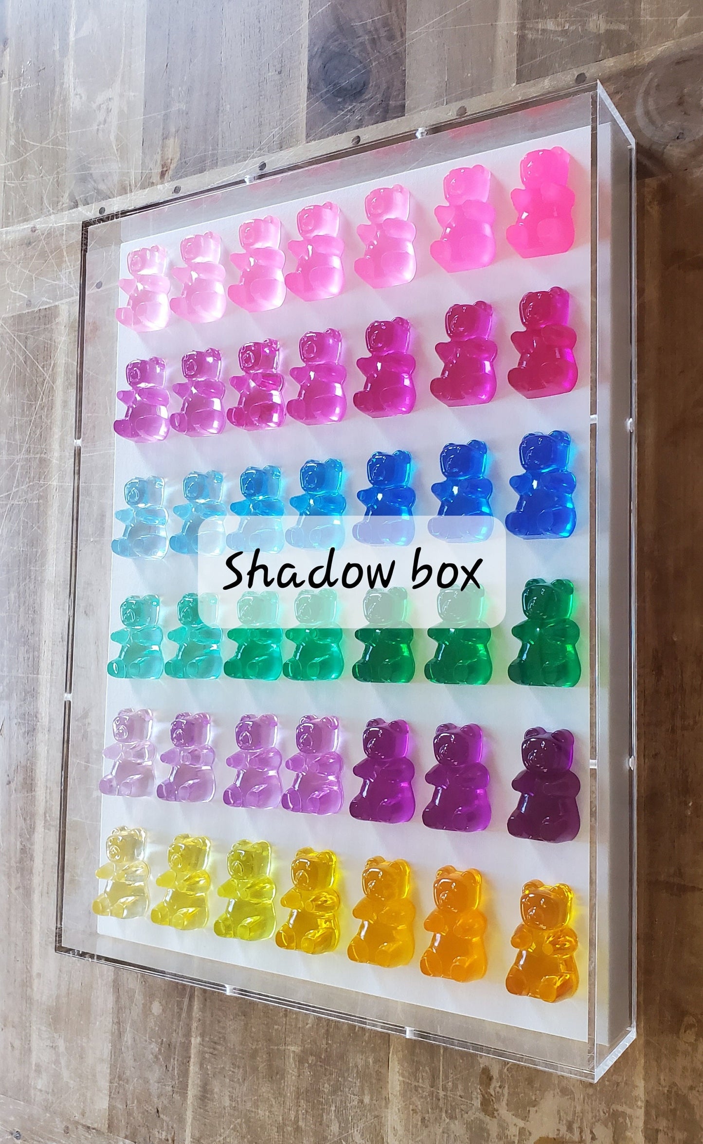 Rainbow Pop Art Gummy Bear Wall Decor, Modern Pop Art, 42 Resin Bears, Kitchen Wall Art, Nursery decor. Original Creator, Shadow Box Art.