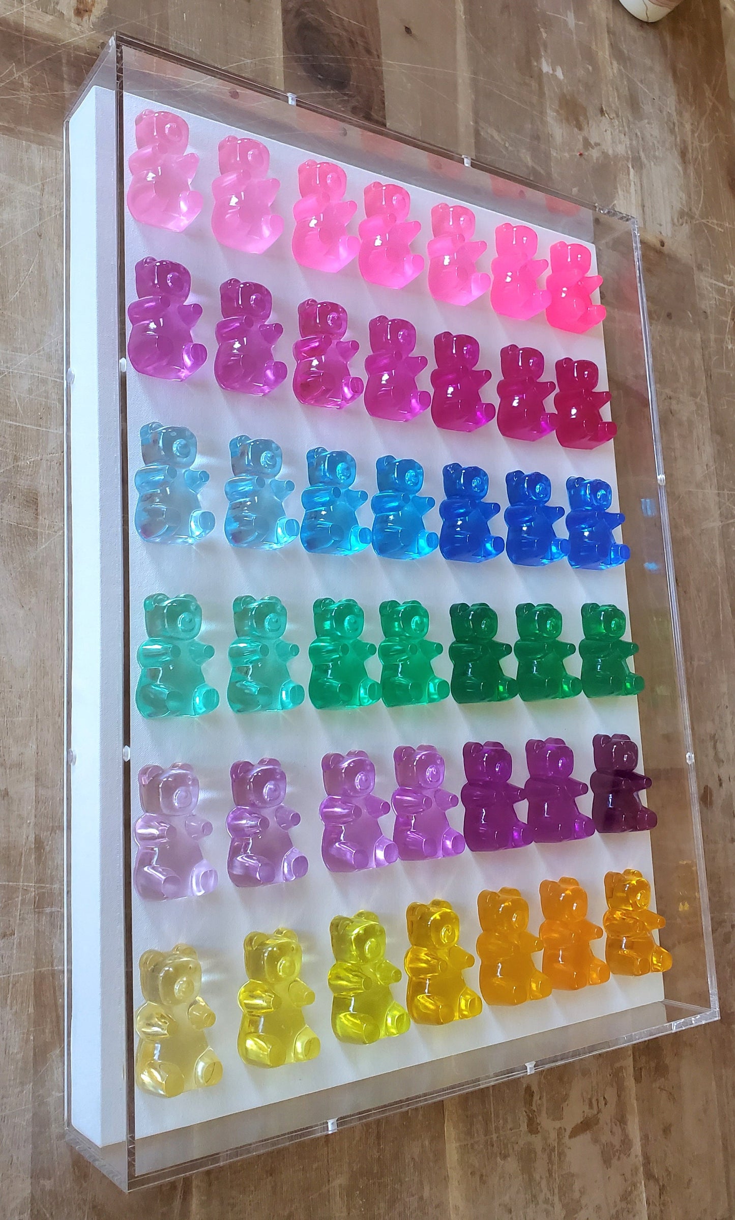 Pop Art Gummy Bear Wall Decor, Modern Pop Art, 42 Resin Bears, Kitchen Wall Art, Nursery decor. Original Creator, Shadow Box Frame.