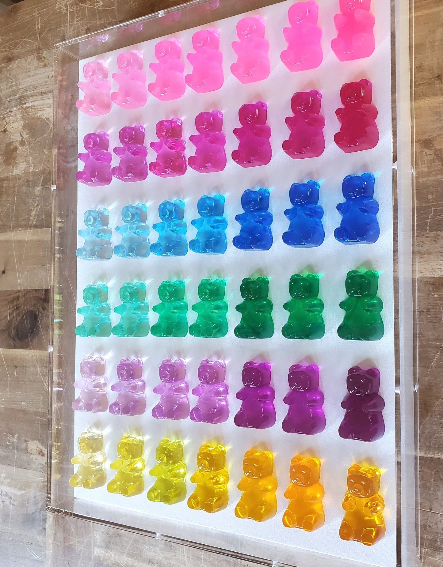 Rainbow Pop Art Gummy Bear Wall Decor, Modern Pop Art, 42 Resin Bears, Kitchen Wall Art, Nursery decor. Original Creator, Shadow Box Art.