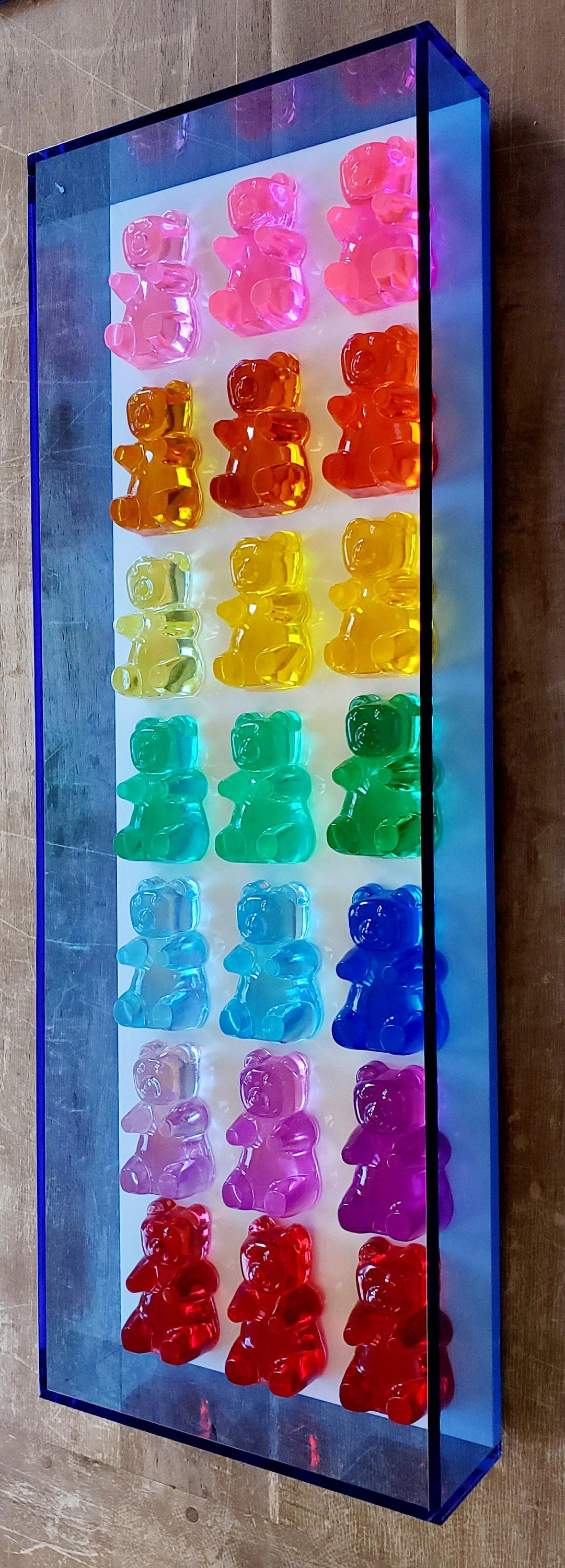 Resin Candy Bear Shadow Box Art: Whimsical Kids Room Decor (24x8x3 inch Frame Size)