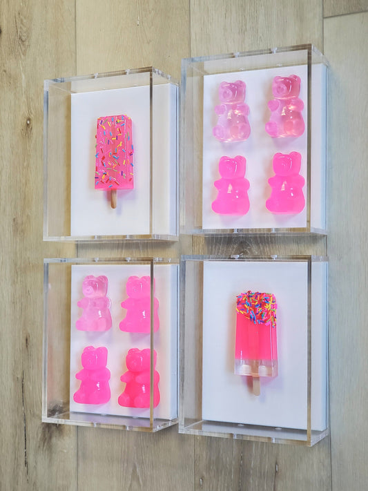 Set of Four Candy Inspired Shadow Box Art: Whimsical Nursery Wall Art
