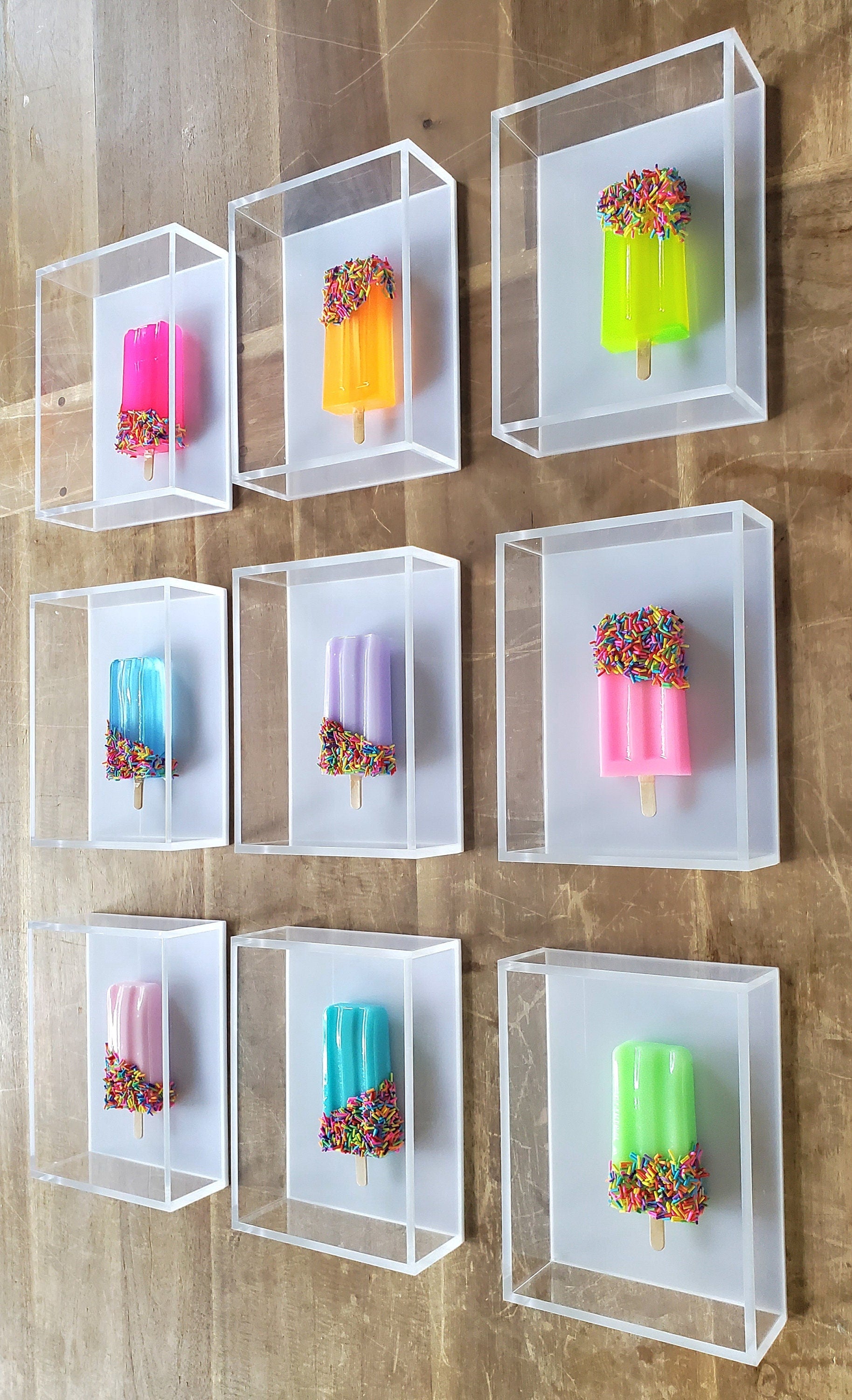 Luxury Popsicle Wall Art in Shadow Box Frame, Bright Candy Pop Art, Handmade Resin Sculpture, Modern Teen Room Decor, Gift for Her or Kids