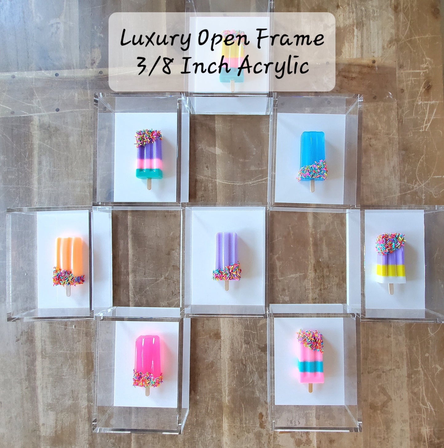 Luxury Ice Cream Pops Shadow Box Art: Handmade Resin Sculpture, Modern Pop Art