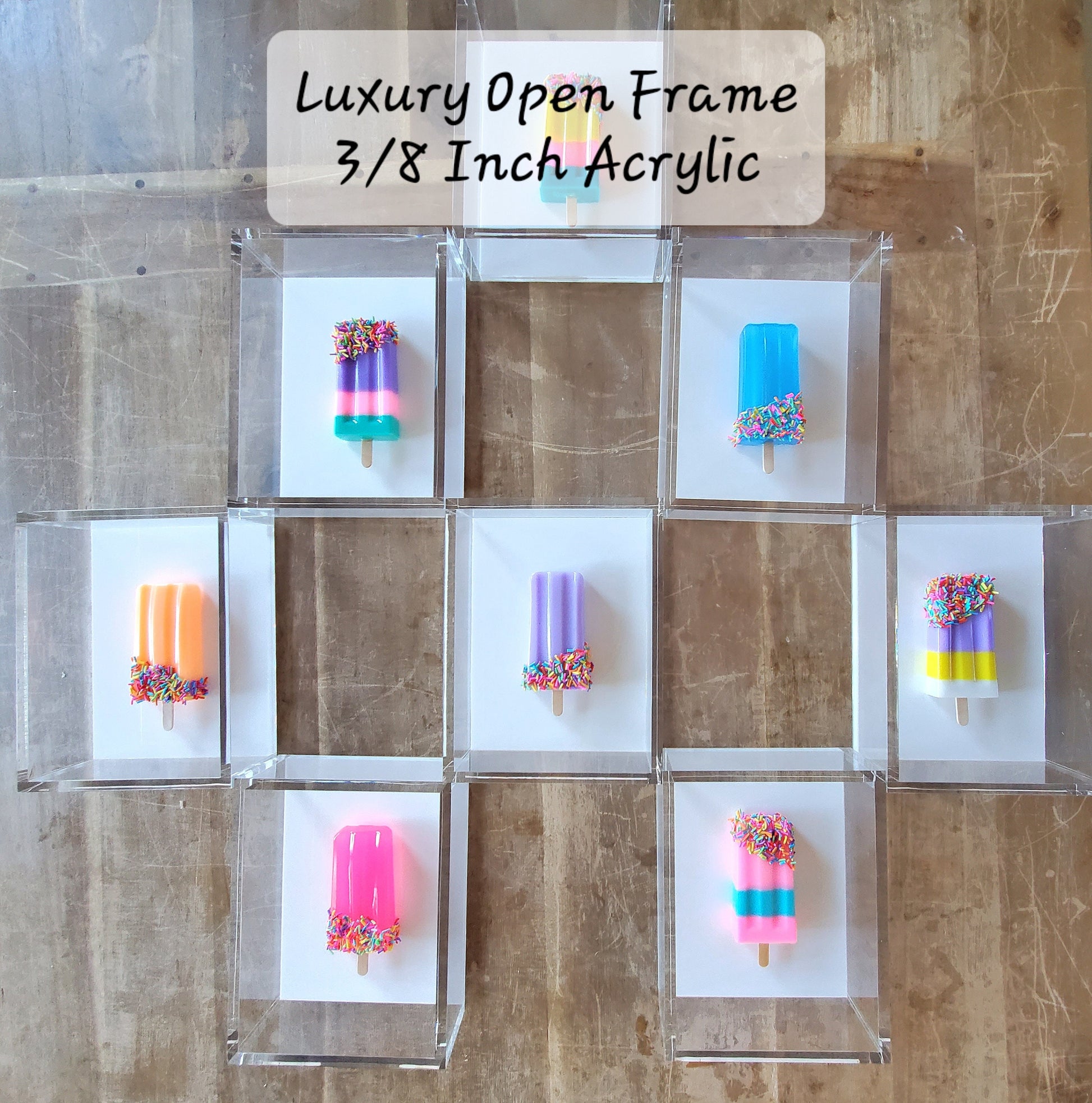 Luxury Ice Cream Pops Shadow Box Art: Handmade Resin Sculpture, Modern Pop Art