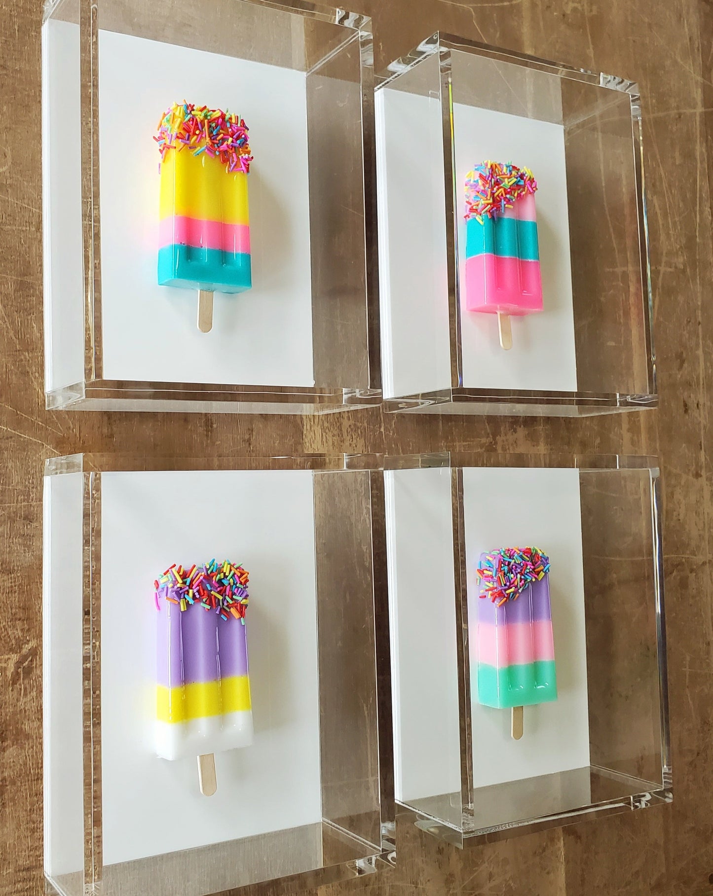 Candy Inspired Ice Pop Shadow Box Art: Handmade Resin Sculpture, Modern Wall Decor