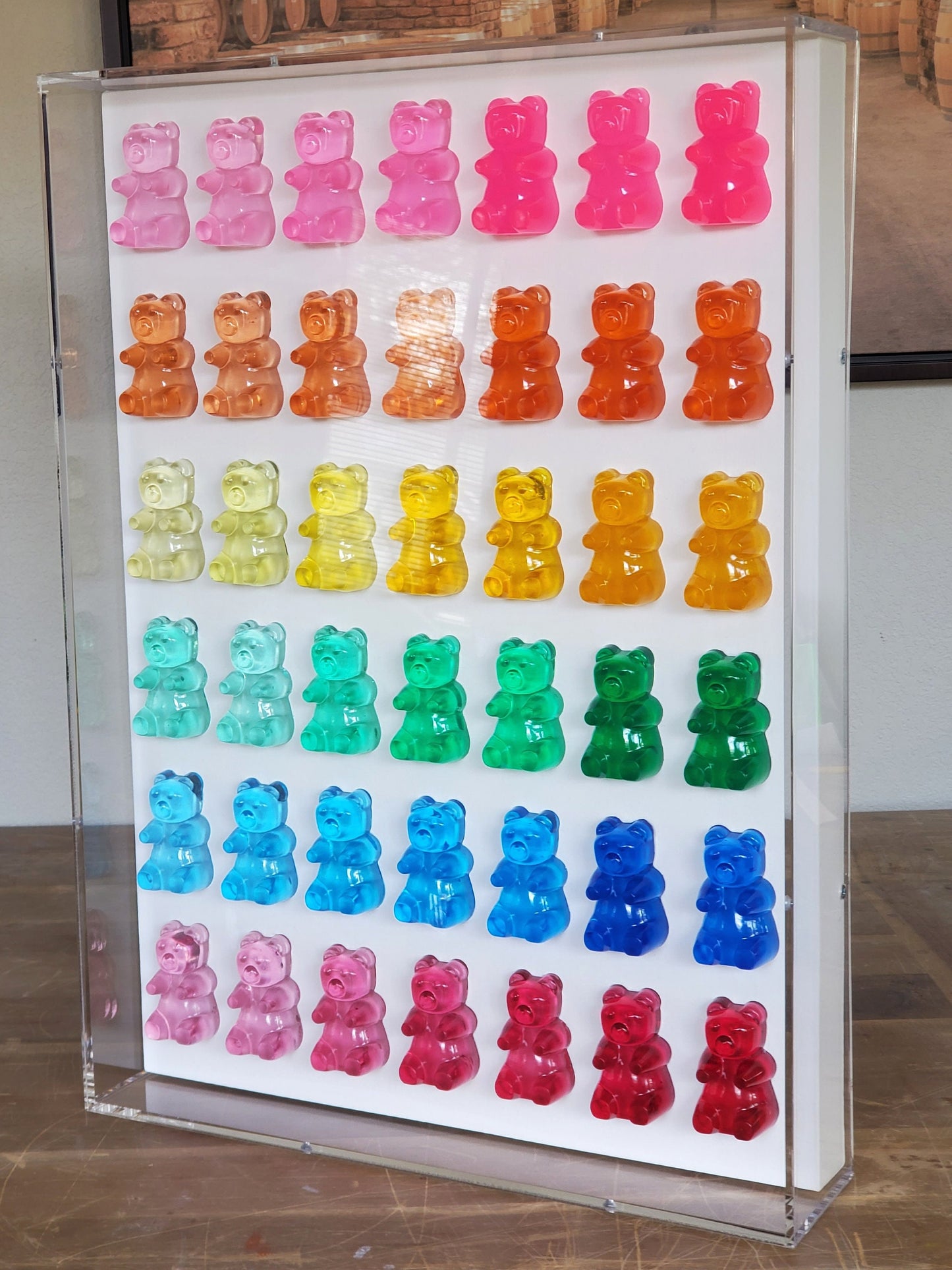 Rainbow Pop Art Gummy Bear Wall Decor, Modern Pop Art, 42 Resin Bears, Kitchen Wall Art, Nursery decor. Original Creator, Shadow Box Art.