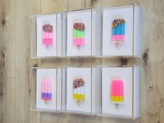 Nostalgia Wall Art: Modern Pop Art Sculpture in White Frame, Vibrant colors, Ice Cream Bar