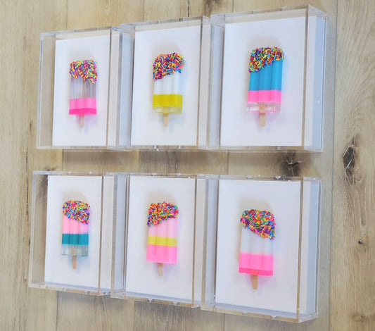 Candy Inspired Ice Pop Shadow Box Art: Handmade Resin Sculpture, Modern Wall Decor