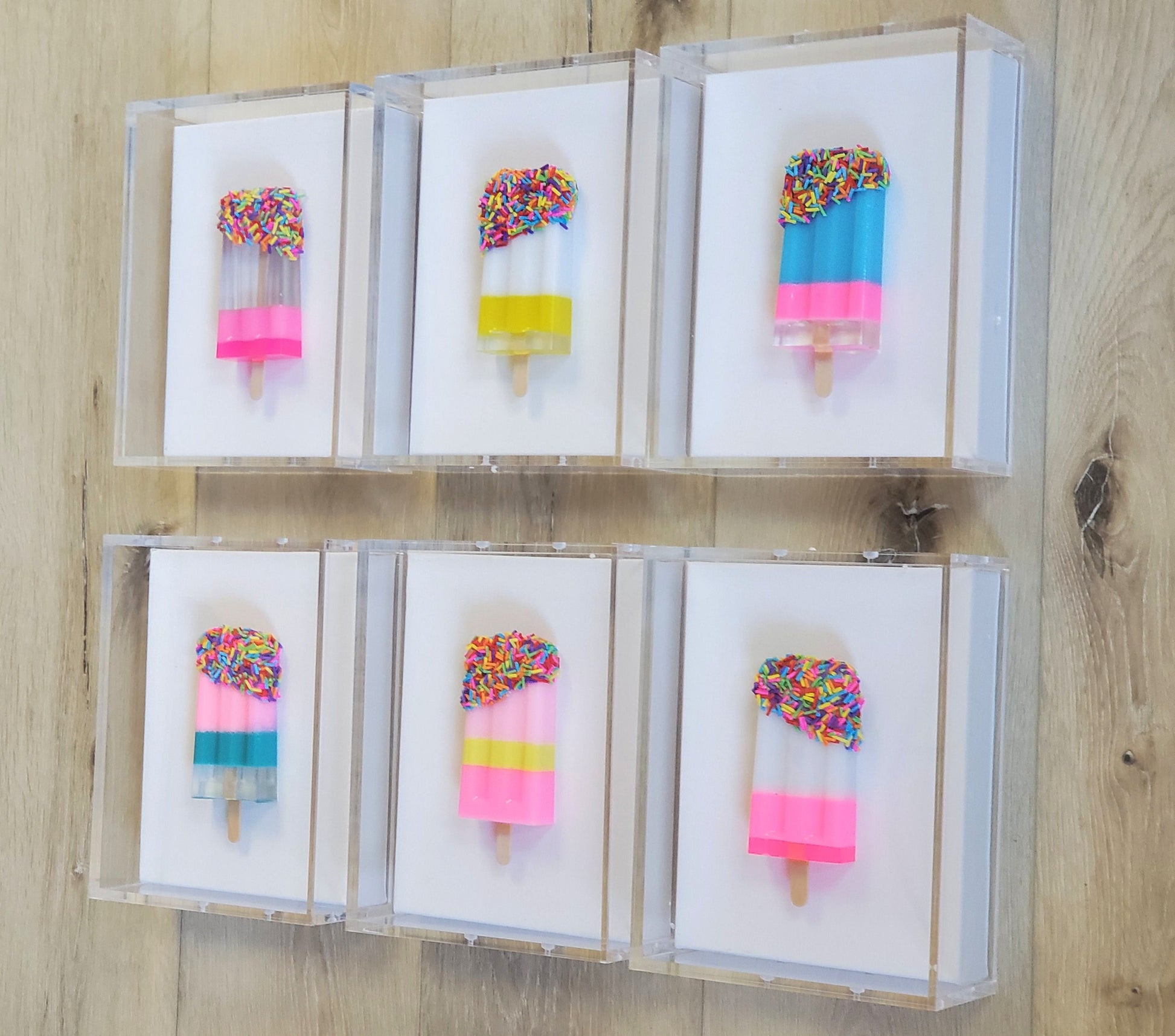 Candy Inspired Ice Pop Shadow Box Art: Handmade Resin Sculpture, Modern Wall Decor