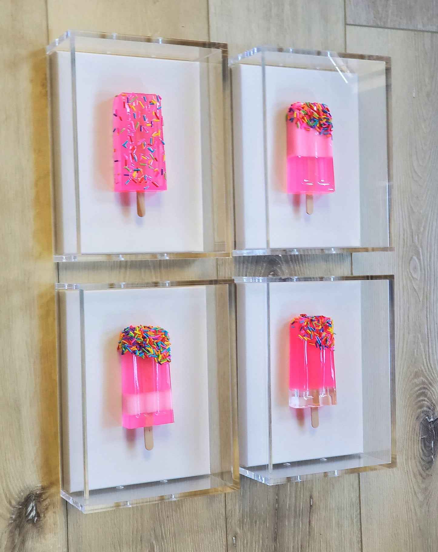 Retro Pop Art Ice Cream Pops Sculpture: Acrylic Shadow Box Wall Decor