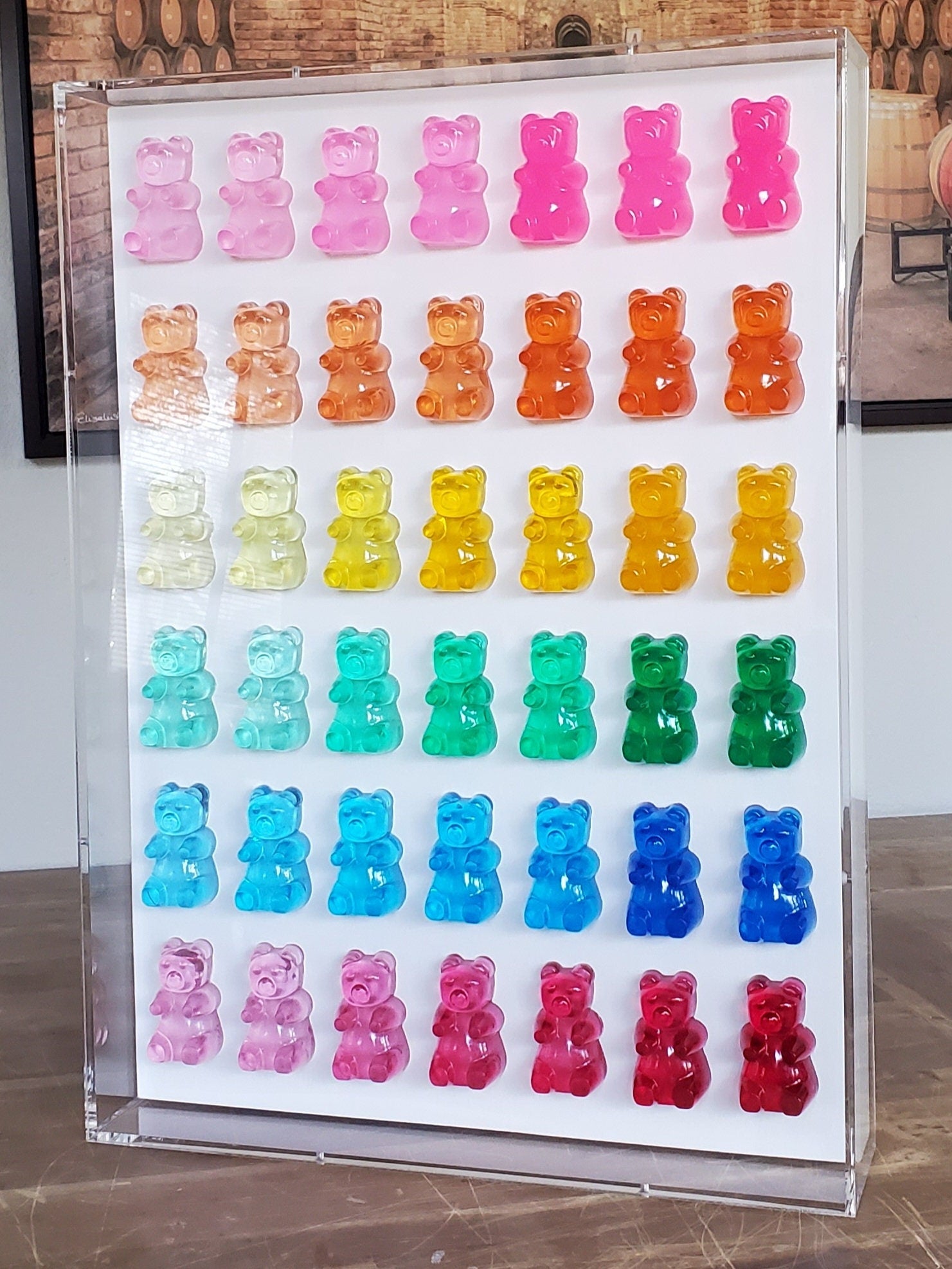 Rainbow Pop Art Gummy Bear Wall Decor, Modern Pop Art, 42 Resin Bears, Kitchen Wall Art, Nursery decor. Original Creator, Shadow Box Art.