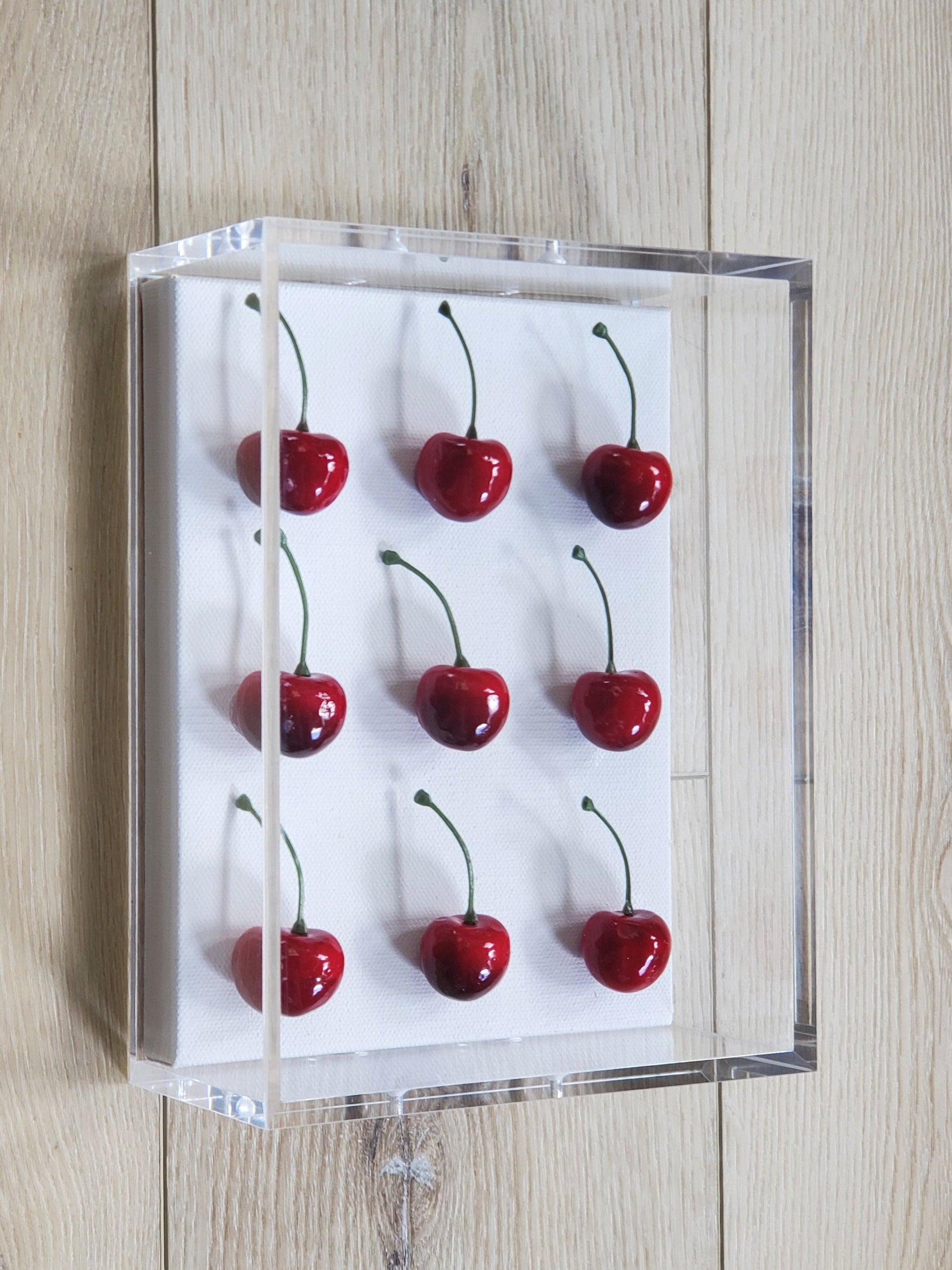 Cherry Pop Art Shadow Box: Red Kitchen Wall Decor, Modern Acrylic Frame