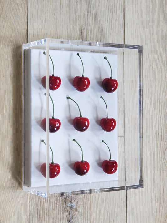 Cherry Pop Art Shadow Box: Red Kitchen Wall Decor, Modern Acrylic Frame