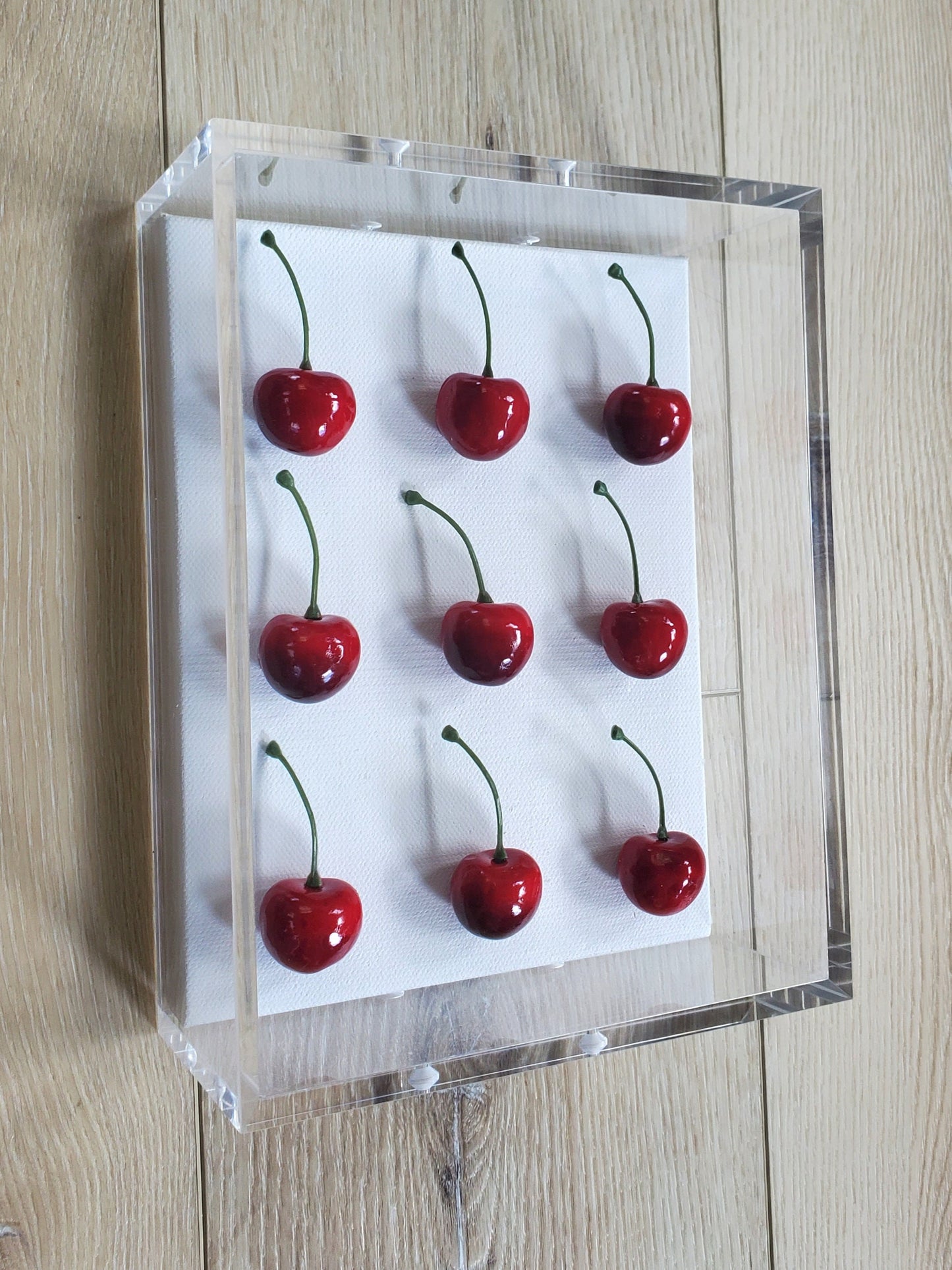 Cherry Pop Art Shadow Box: Red Kitchen Wall Decor, Modern Acrylic Frame
