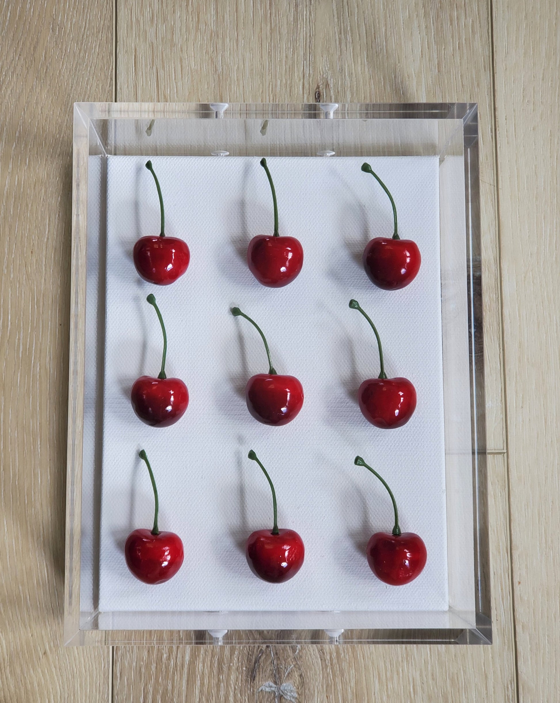 Cherry Wall Art, Modern Pop Art Kitchen Decor in Shadow Box Frame, Vibrant Red Fake Cherries, Unique Gift,Contemporary Interior Wall Hanging