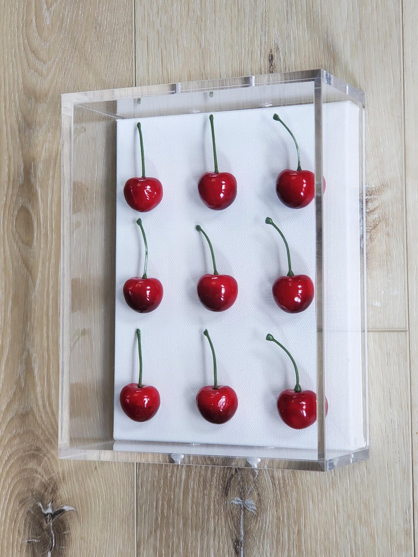 Cherry Wall Art, Modern Pop Art Kitchen Decor in Shadow Box Frame, Vibrant Red Fake Cherries, Unique Gift,Contemporary Interior Wall Hanging
