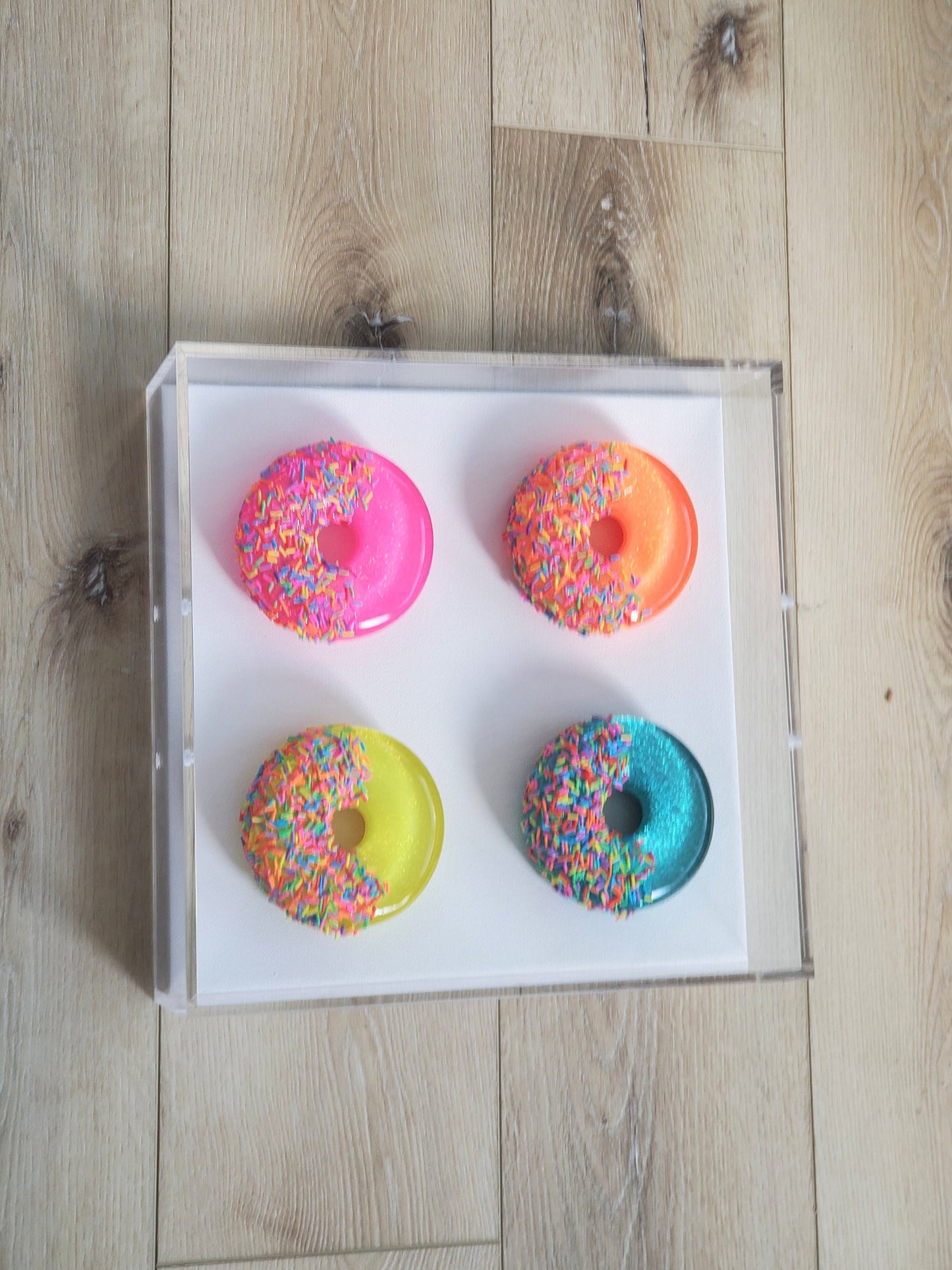 Donut Pop Art,Wall Art, 3D Pop Art, Modern Art, Candy Art, Pop Art Decor, Kitchen Decor,Acrylic Shadow Box, Visual Art, 4 Donuts Custom Made