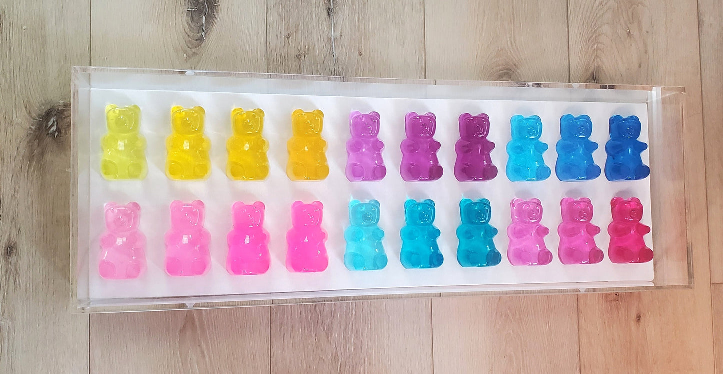 Jumbo Gummy Bear Wall Decor, Modern Pop Art, Handmade Wall Decor, Acrylic Frame,20 Neon Resin Gummy Bears,Playroom decor, Living room decor.