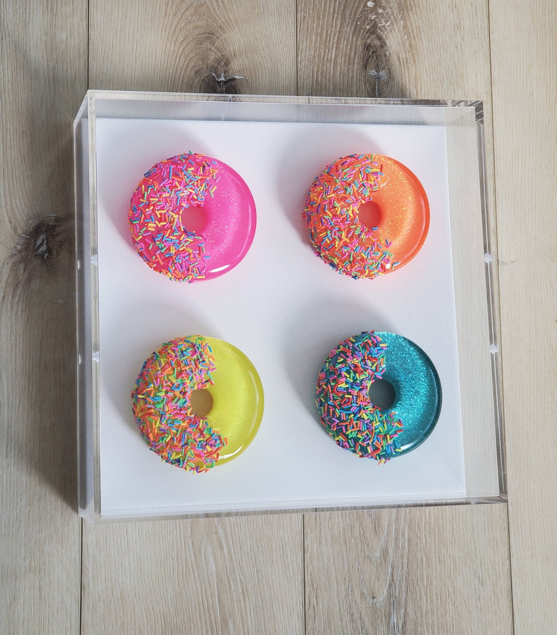 Donut Pop Art,Wall Art, 3D Pop Art, Modern Art, Candy Art, Pop Art Decor, Kitchen Decor,Acrylic Shadow Box, Visual Art, 4 Donuts Custom Made