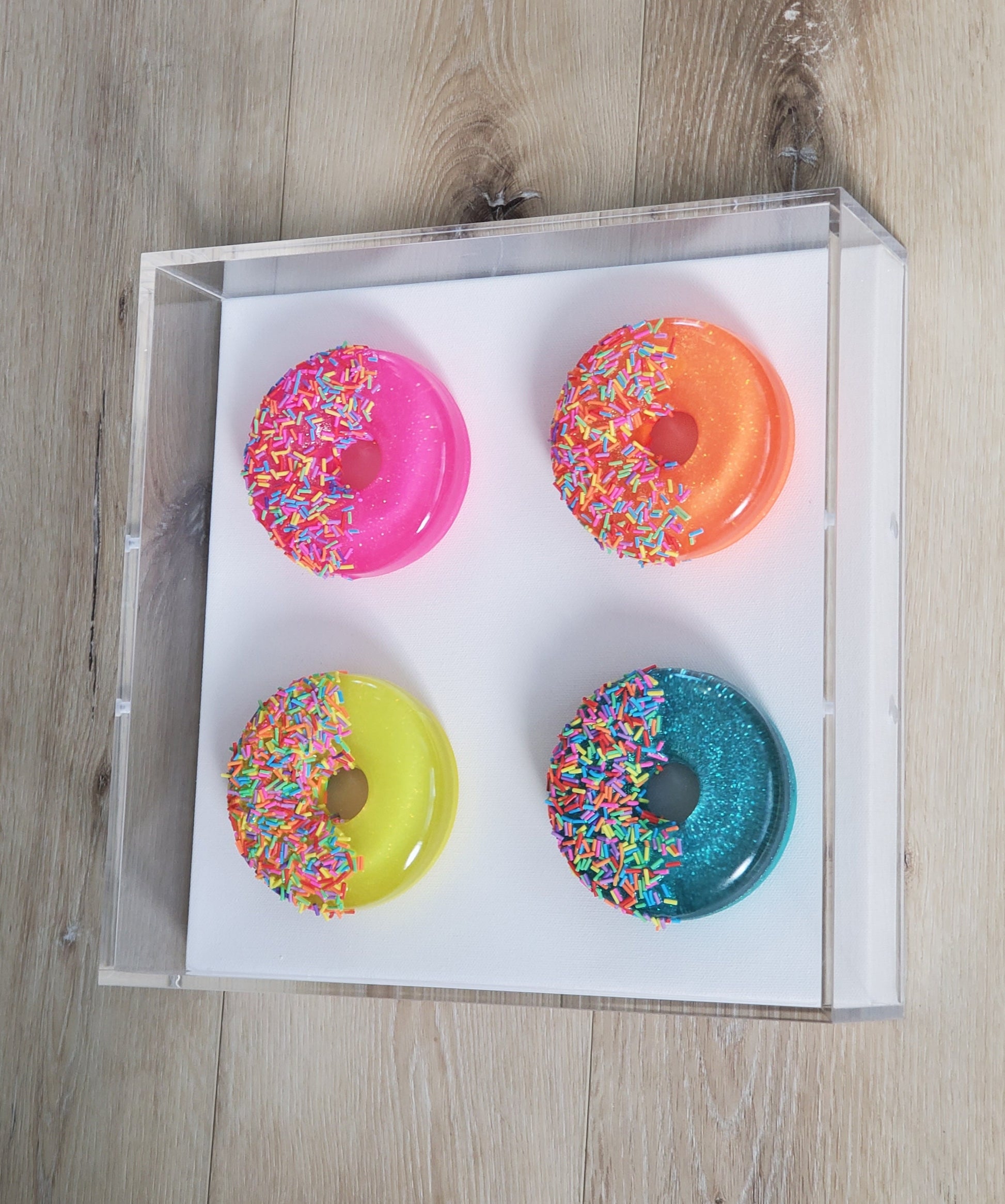 Donut Pop Art,Wall Art, 3D Pop Art, Modern Art, Candy Art, Pop Art Decor, Kitchen Decor,Acrylic Shadow Box, Visual Art, 4 Donuts Custom Made