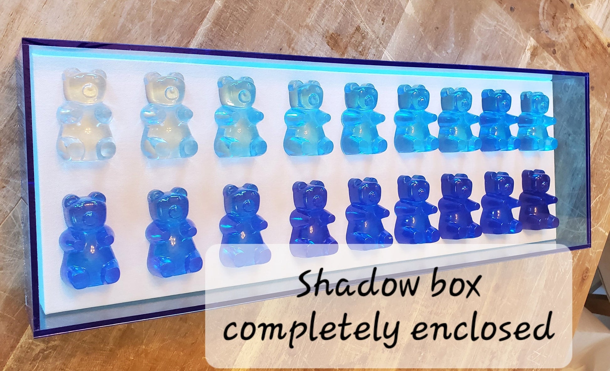 Resin Candy Bear Shadow Box Art: Whimsical Kids Room Decor (24x8x3 inch Frame Size)