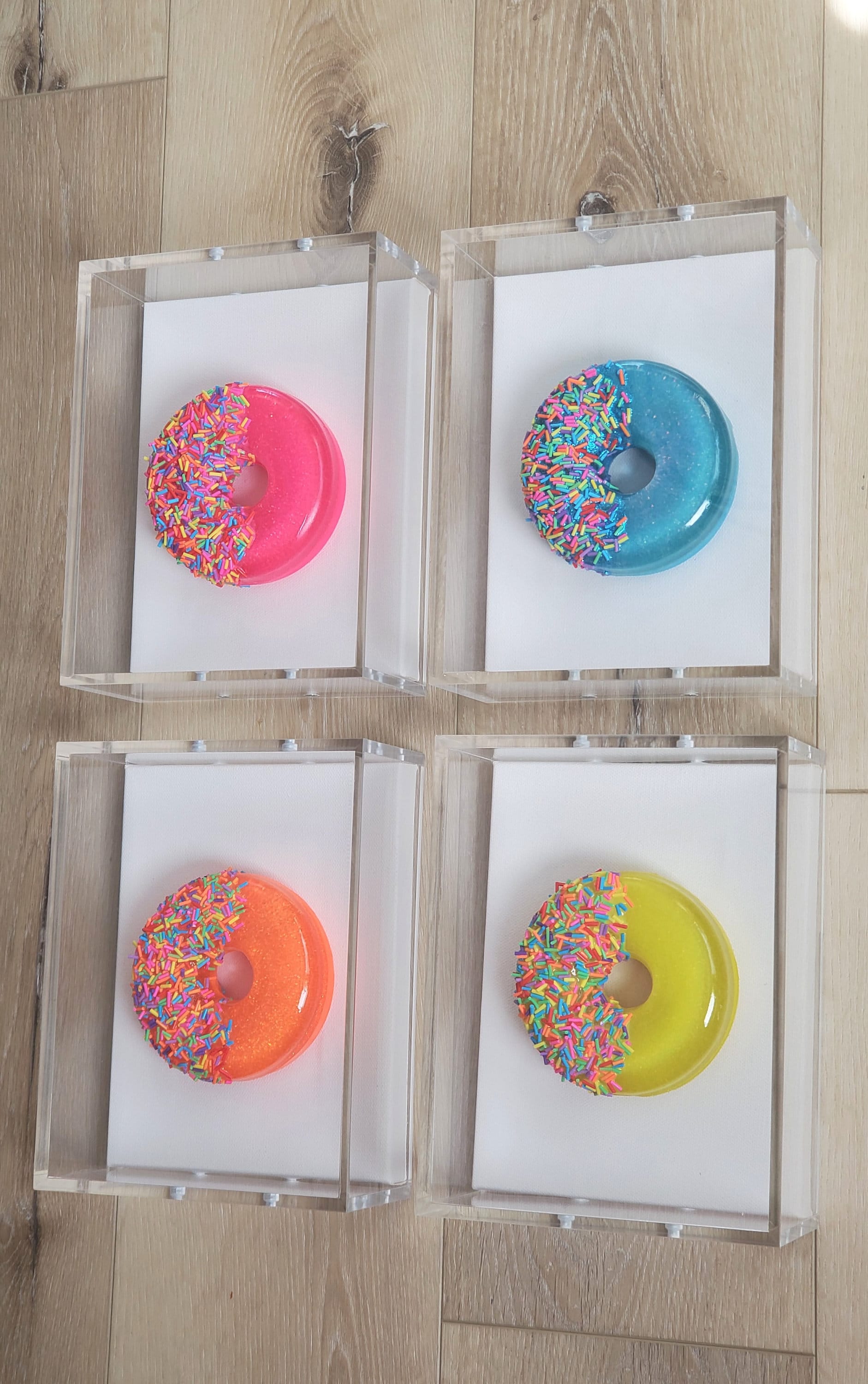 3D Resin Donut Art: Whimsical Pop Art Shadow Box Set Unique Custom-Made Home Decor