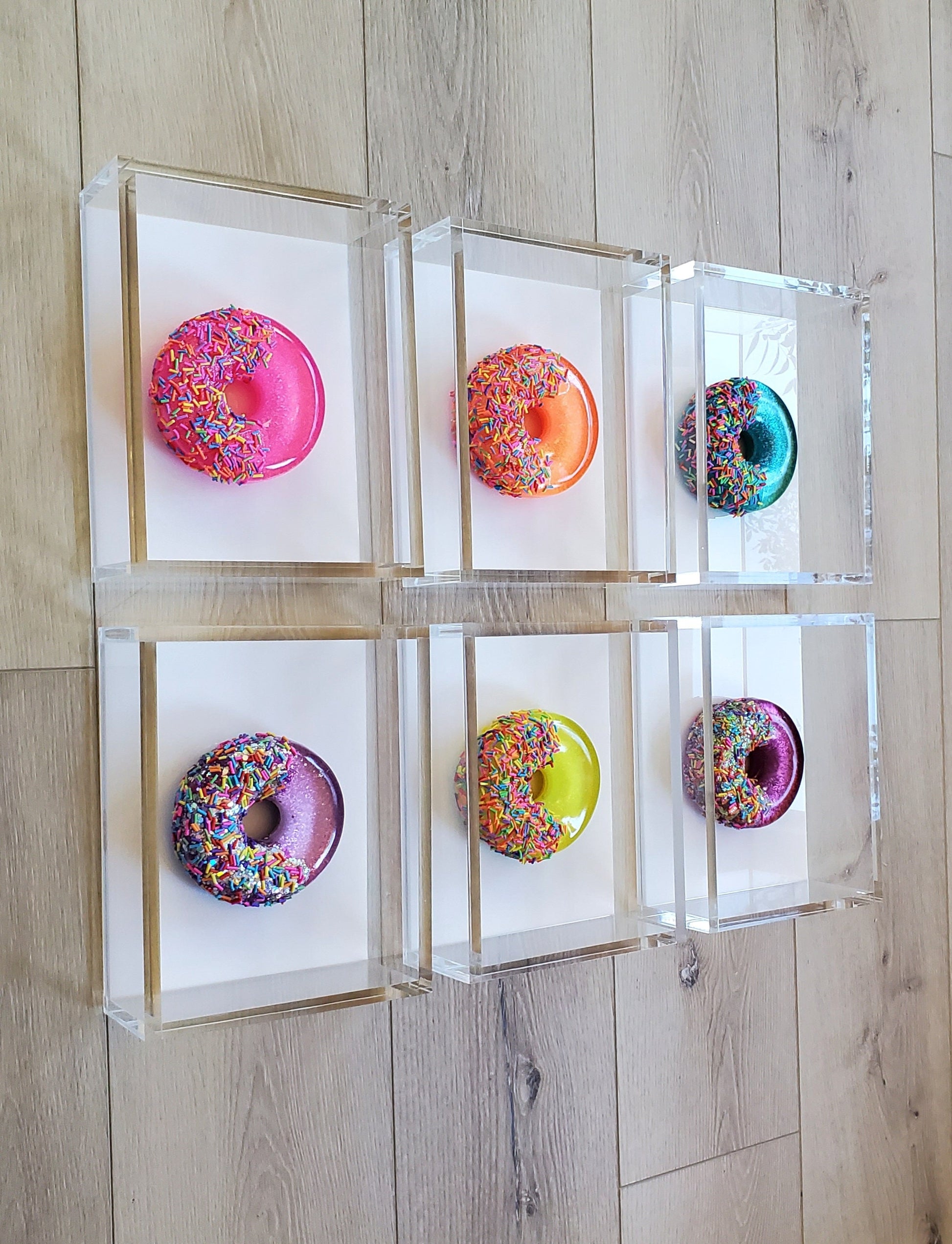 3D Resin Donut Art: Whimsical Pop Art Shadow Box Set Unique Custom-Made Home Decor