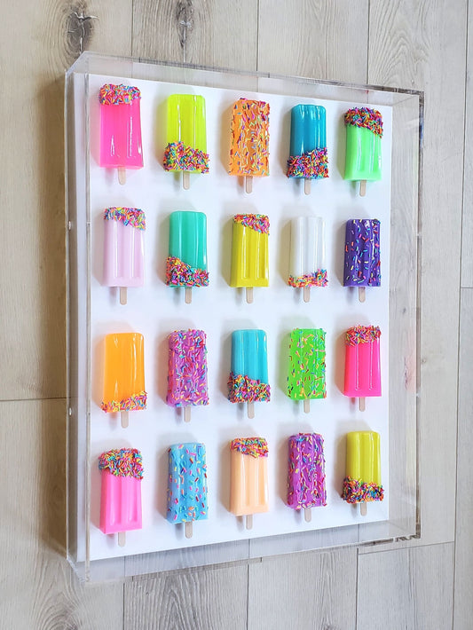 Nursery Wall Art, 3D Resin Popsicle Shadow Box Sculpture Decor for Kids Room,Whimsical Kitchen, Playroom,Creative Space,Modern Nursery Decor