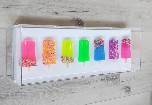 Ice Pop Wall Art: 3D Shadow Box Sculpture, Neon Colors