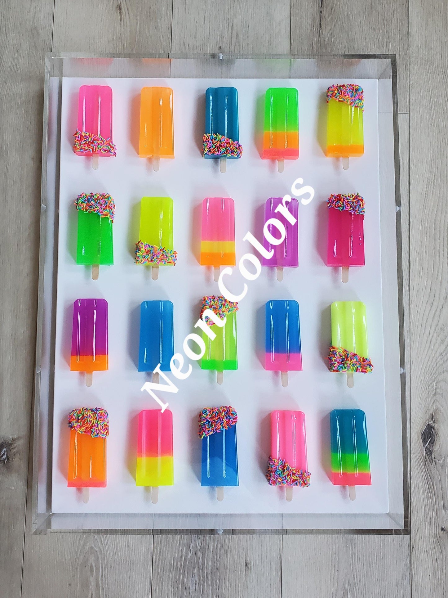 3D Resin Ice Cream Bar Shadow Box Wall Art, Rainbow Sprinkle Kitchen Nursery Decor, Colorful Pop Art for Kids Room