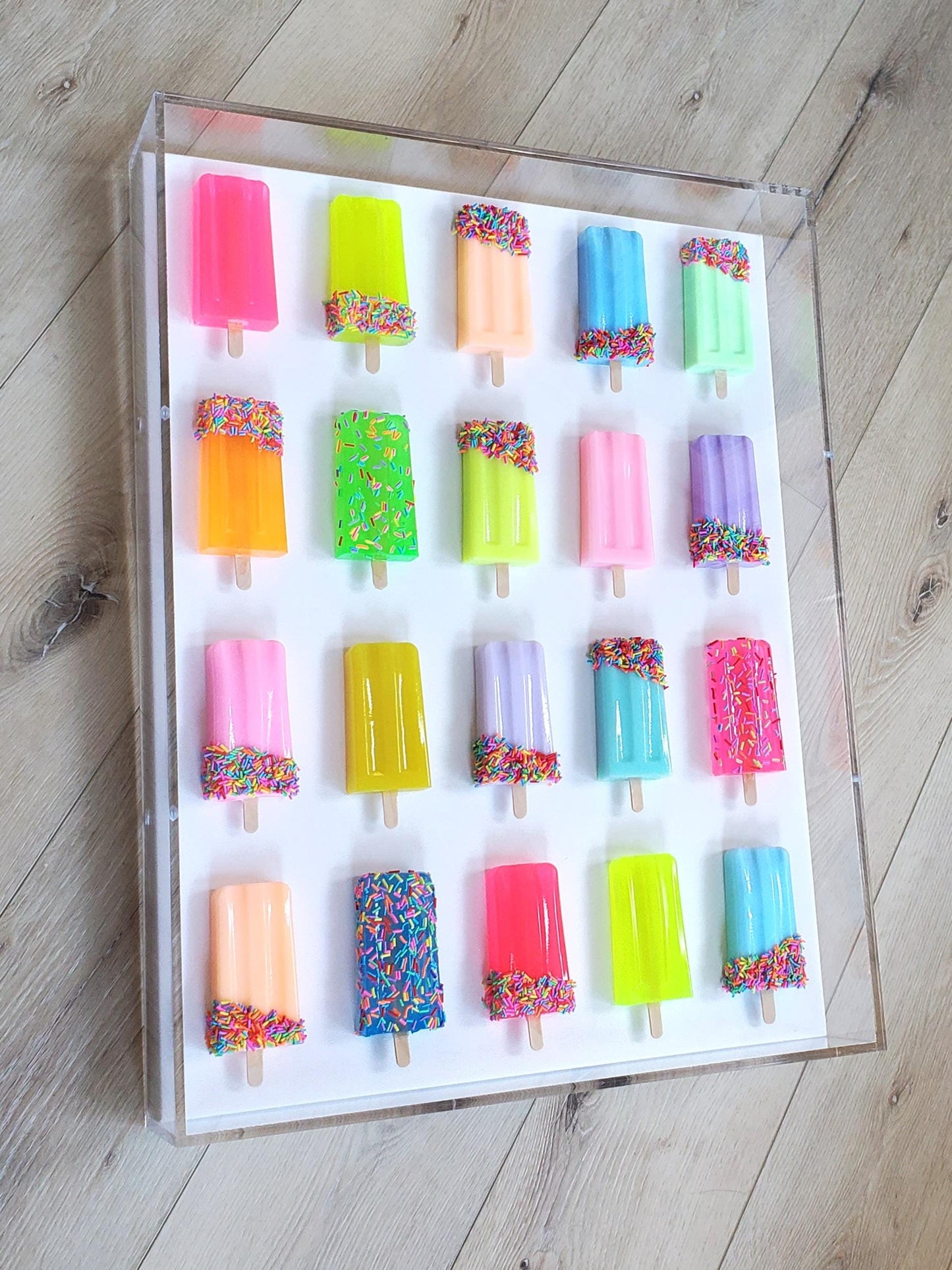 Luxury Ice Cream Pops Shadow Box Art: Handmade Vibrant Sculpture, Customized Modern Pop Art