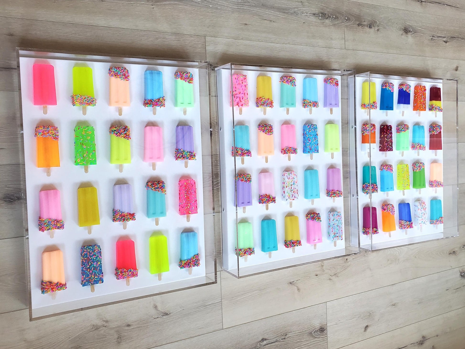 3D Resin Ice Pops Shadow Box Art: Rainbow Sprinkle Pop Art