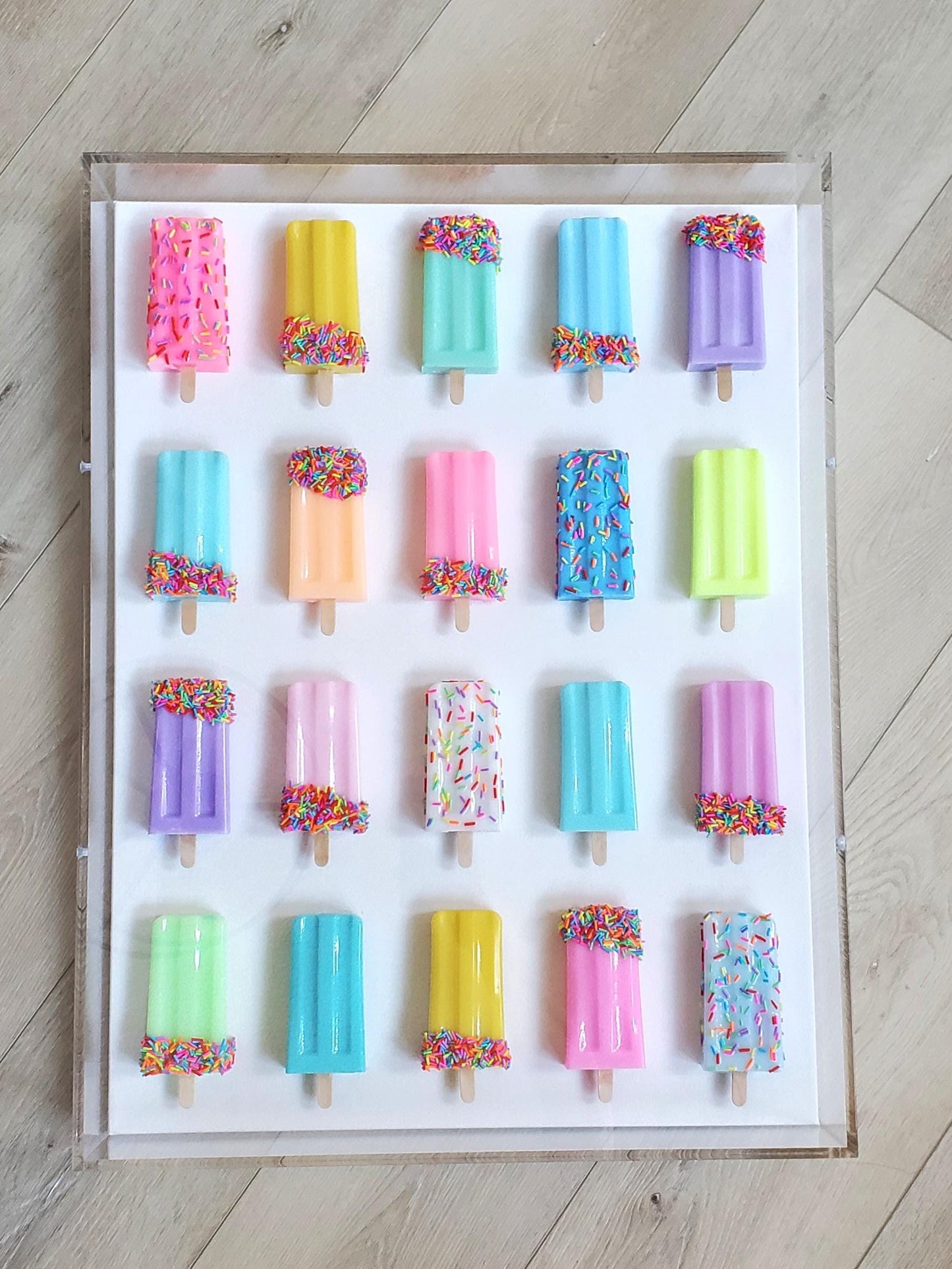 Luxury Ice Cream Pops Shadow Box Art: Handmade Vibrant Sculpture, Customized Modern Pop Art