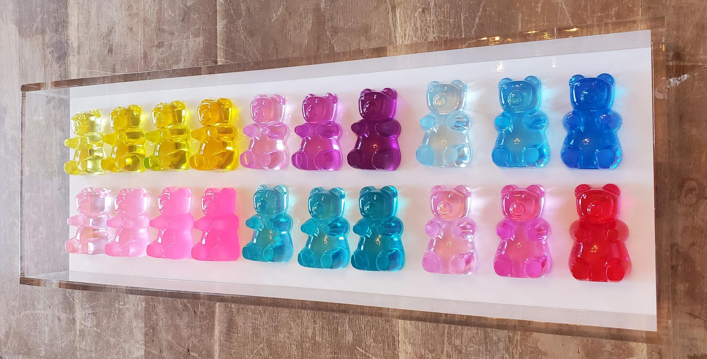 Resin Candy Bear Shadow Box Art: Whimsical Kids Room Decor (24x8x3 inch Frame Size)