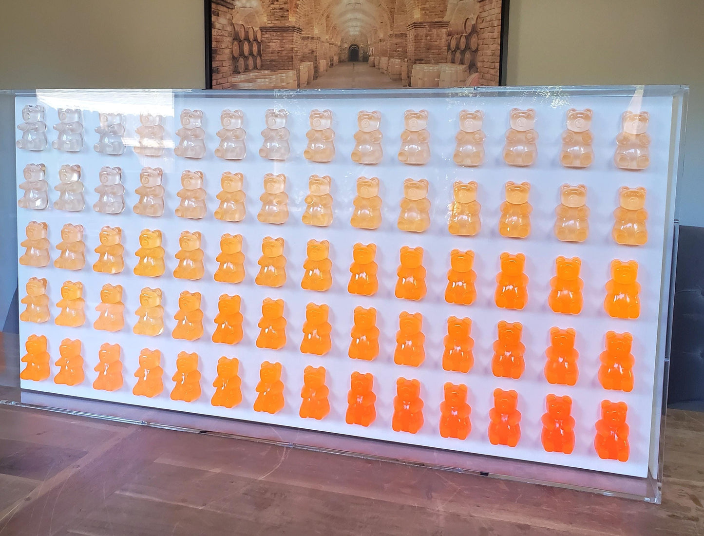 Contemporary Pop Art Gummy Bear Wall Decor | 3D Resin Candy Bear Shadow Box | Vibrant Kitchen or Game Room Art | Modern Interior Design