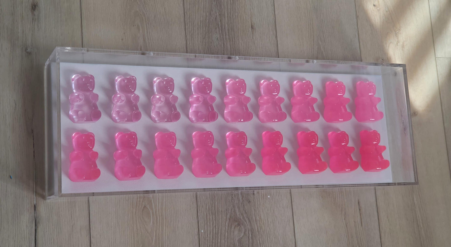 Resin Candy Bear Shadow Box Art: Whimsical Kids Room Decor (24x8x3 inch Frame Size)