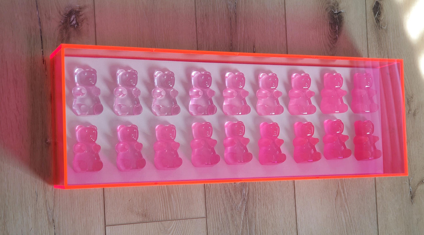 Resin Candy Bear Shadow Box Art: Whimsical Kids Room Decor (24x8x3 inch Frame Size)