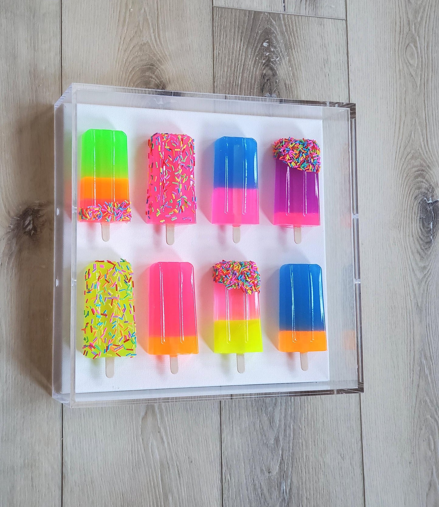 Neon Popsicle Pop Art Wall Decor, Modern Pop Art, Resin Popsicles, Kitchen Wall Art, Pop Art, Candy Art, Shadow Box Art, Gallery Art