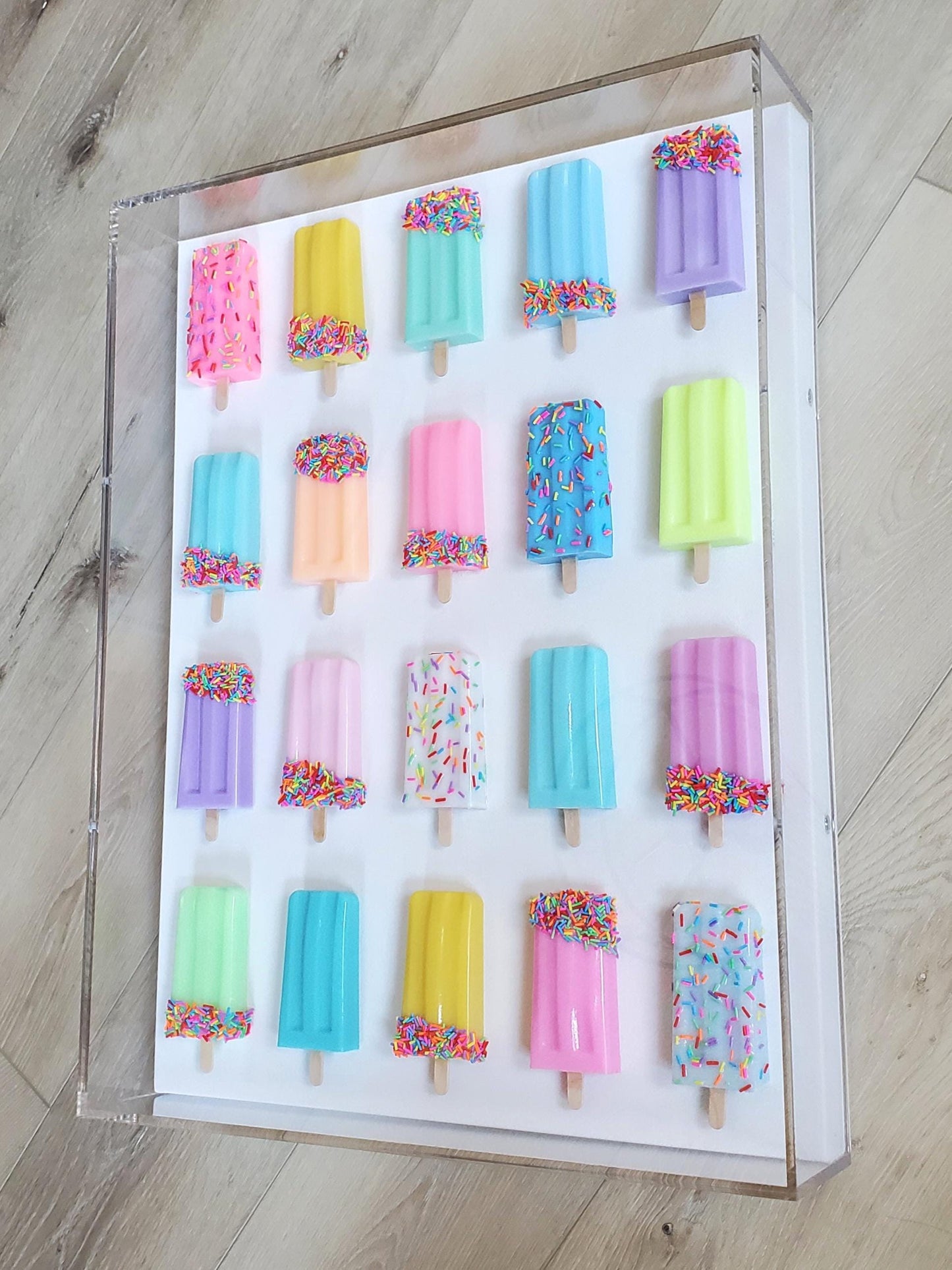 3D Resin Ice Pops Shadow Box Art: Rainbow Sprinkle Pop Art