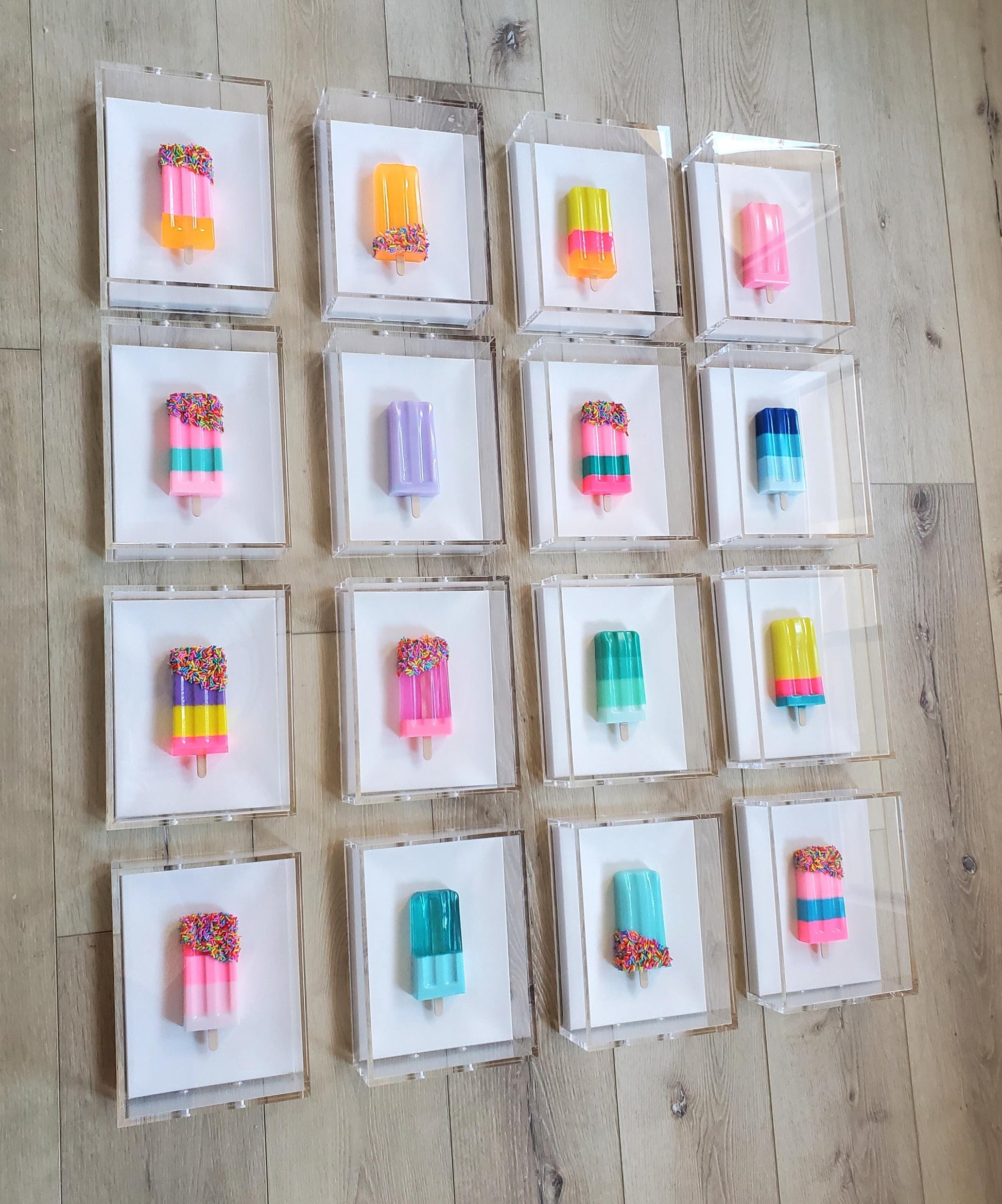 Resin Ice Pop Sculpture | 3D Shadow Box Art, Retro Candy Vibe