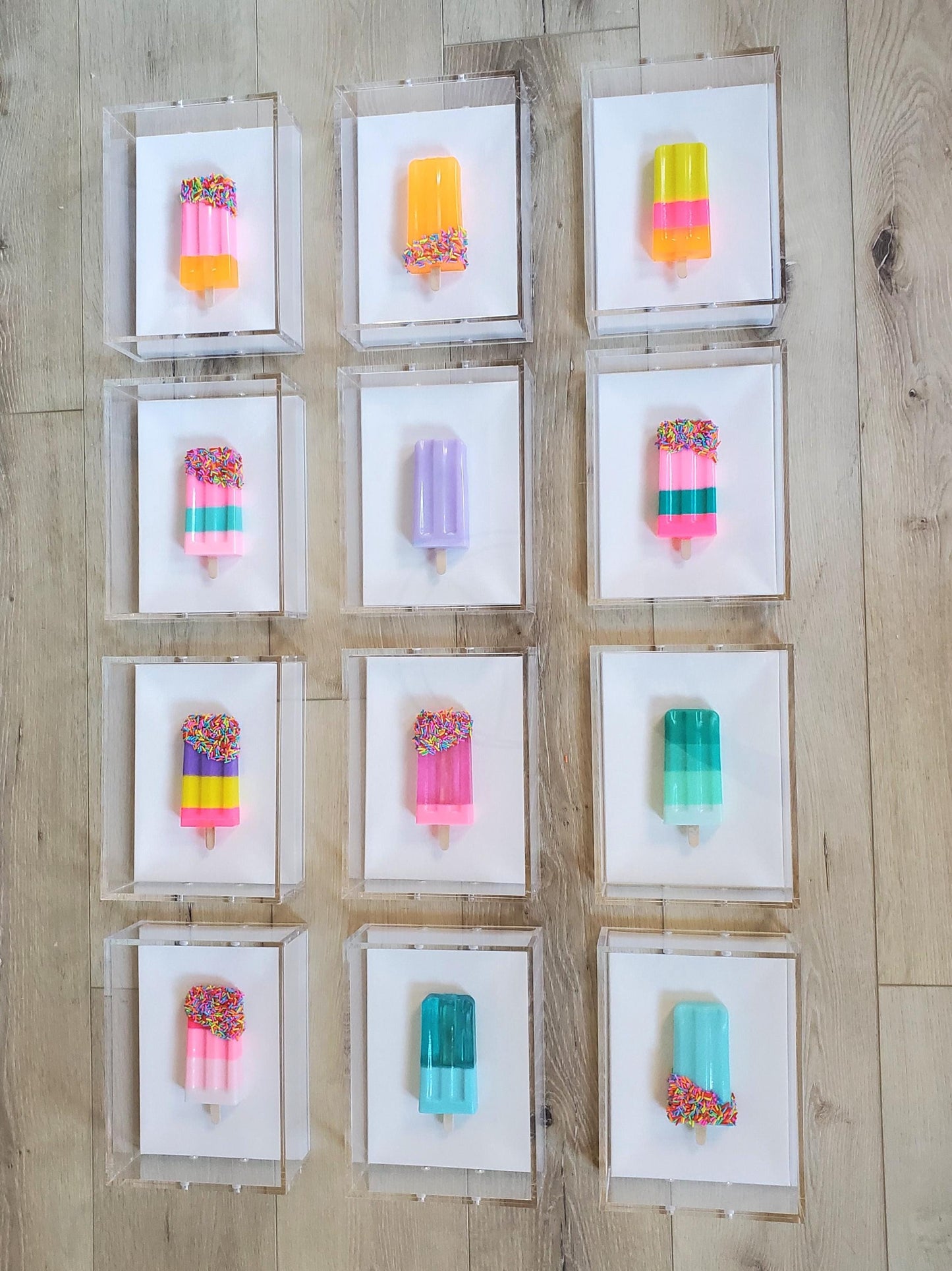 Luxury Ice Cream Bar Shadow Box Art: Handmade Resin Sculpture, Modern Pop Art