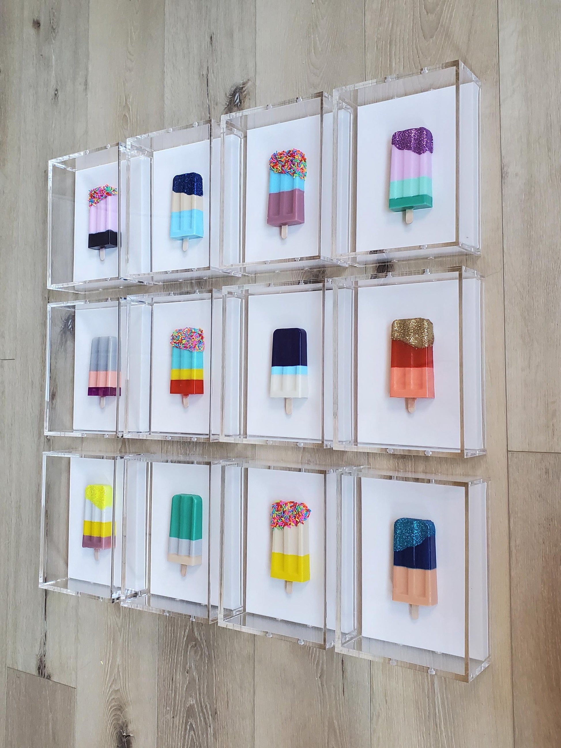 3D Ice Cream Bar Shadow Box Wall Art: Custom Whimsical Sculpture (8x6x3 inch Box Size)