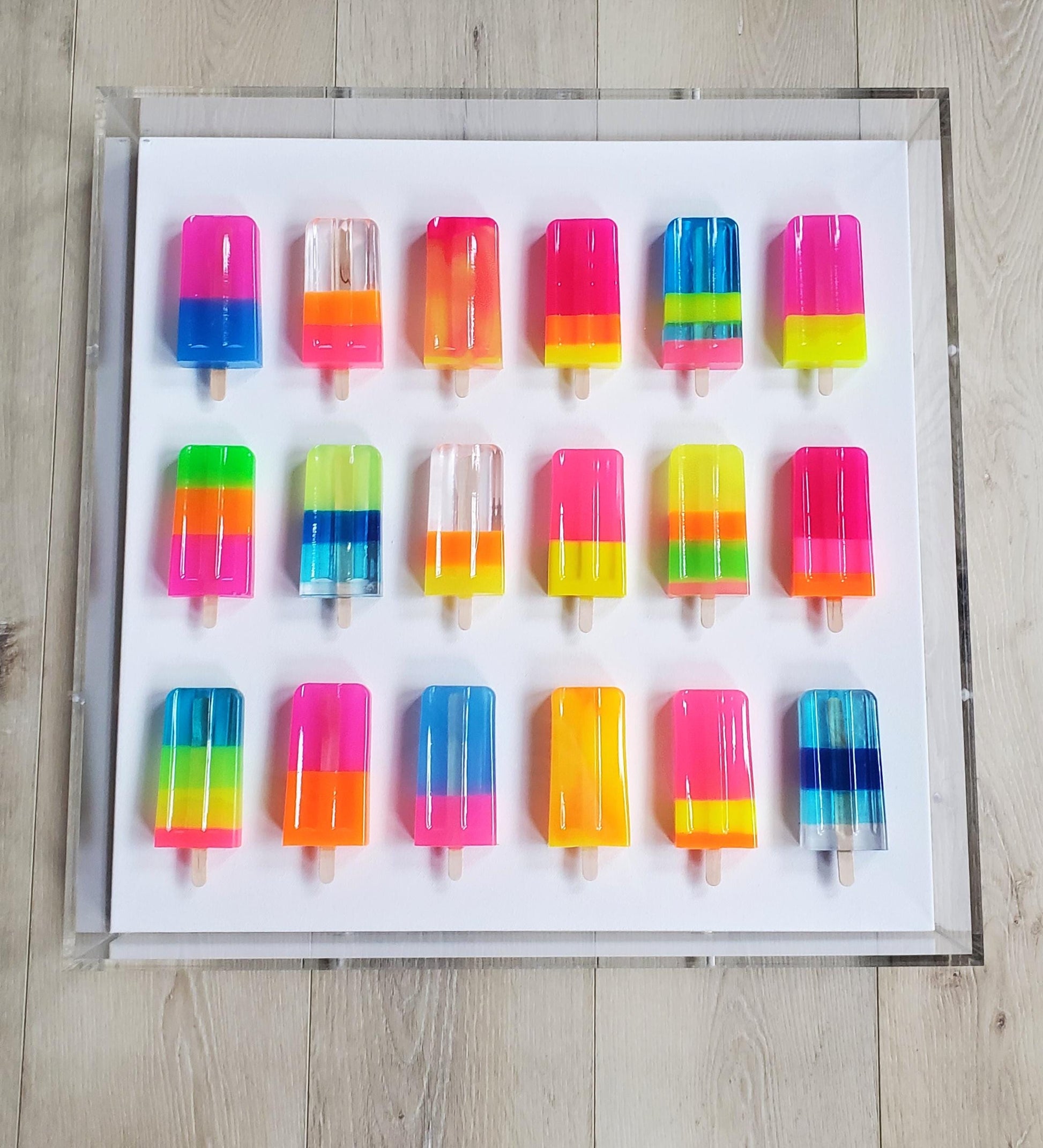 Colorful Resin Ice Cream Bar Wall Art | Modern Pop Art Decor | Candy Shadow Box for Kitchen & Luxury Nursery | Gallery-Style Wall Decor