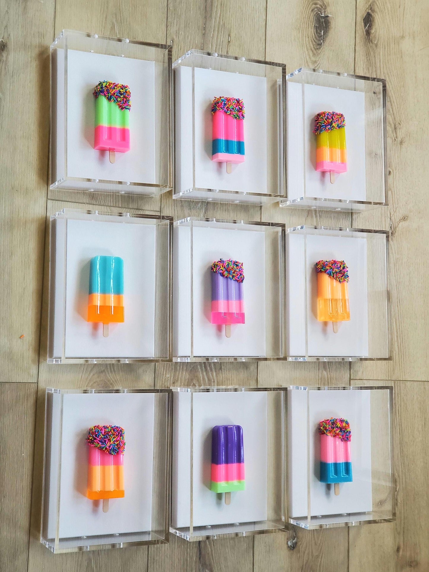 3D Ice Cream Bar Shadow Box Wall Art: Custom Whimsical Sculpture (8x6x3 inch Box Size)