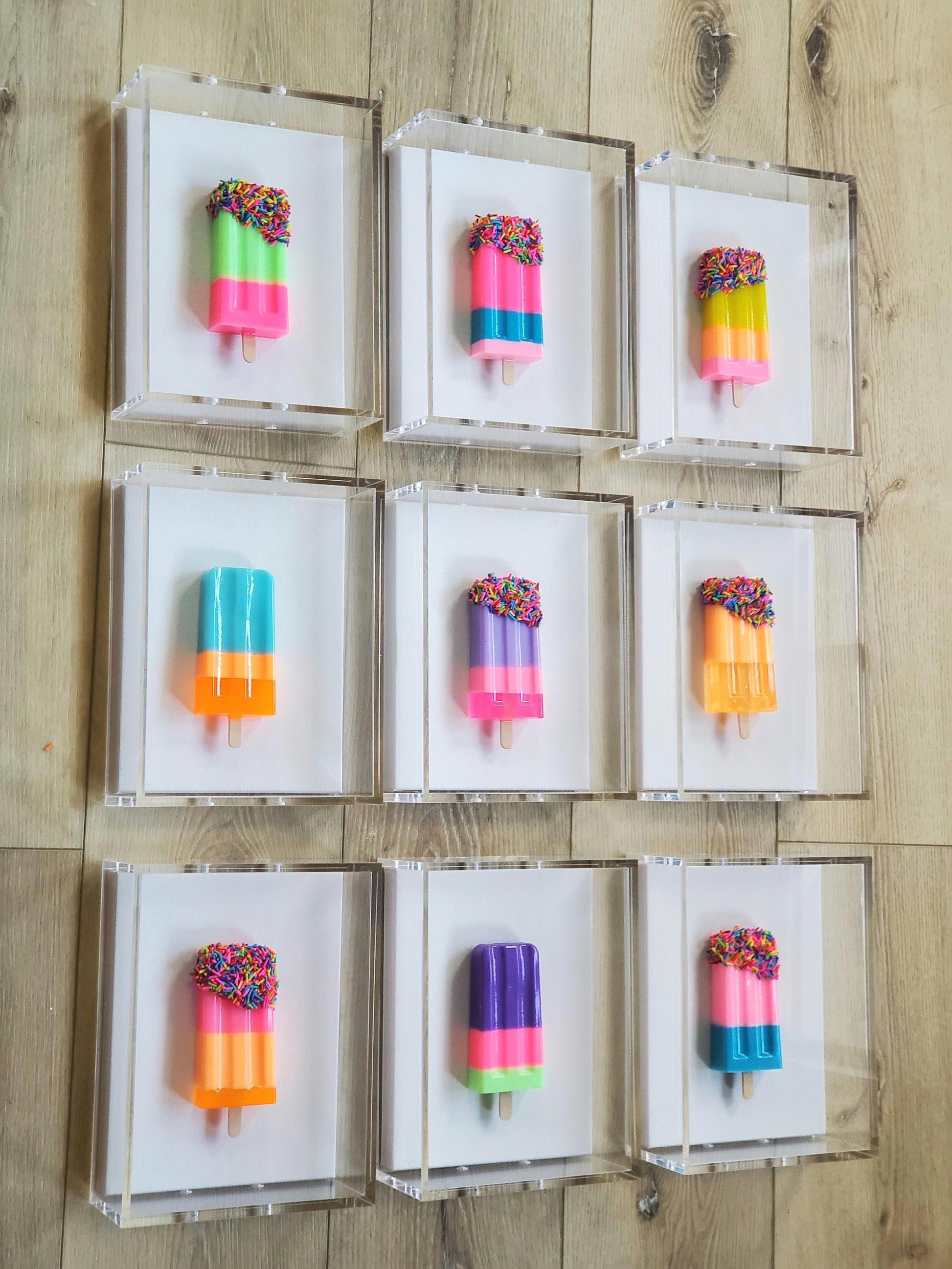 3D Ice Cream Bar Shadow Box Wall Art: Custom Whimsical Sculpture (8x6x3 inch Box Size)