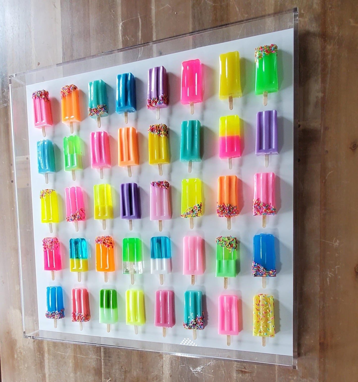 Colorful Ice Pop Sculpture, Modern Pop Art Shadow Box