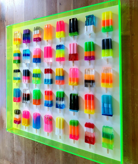 Pop Art Popsicle Wall Hanging, Home Decor, 32 Popsicle Sculptures, Shadow Box, Candy Wall Art, Modern Kitchen Wall Decor, Rainbow Room.
