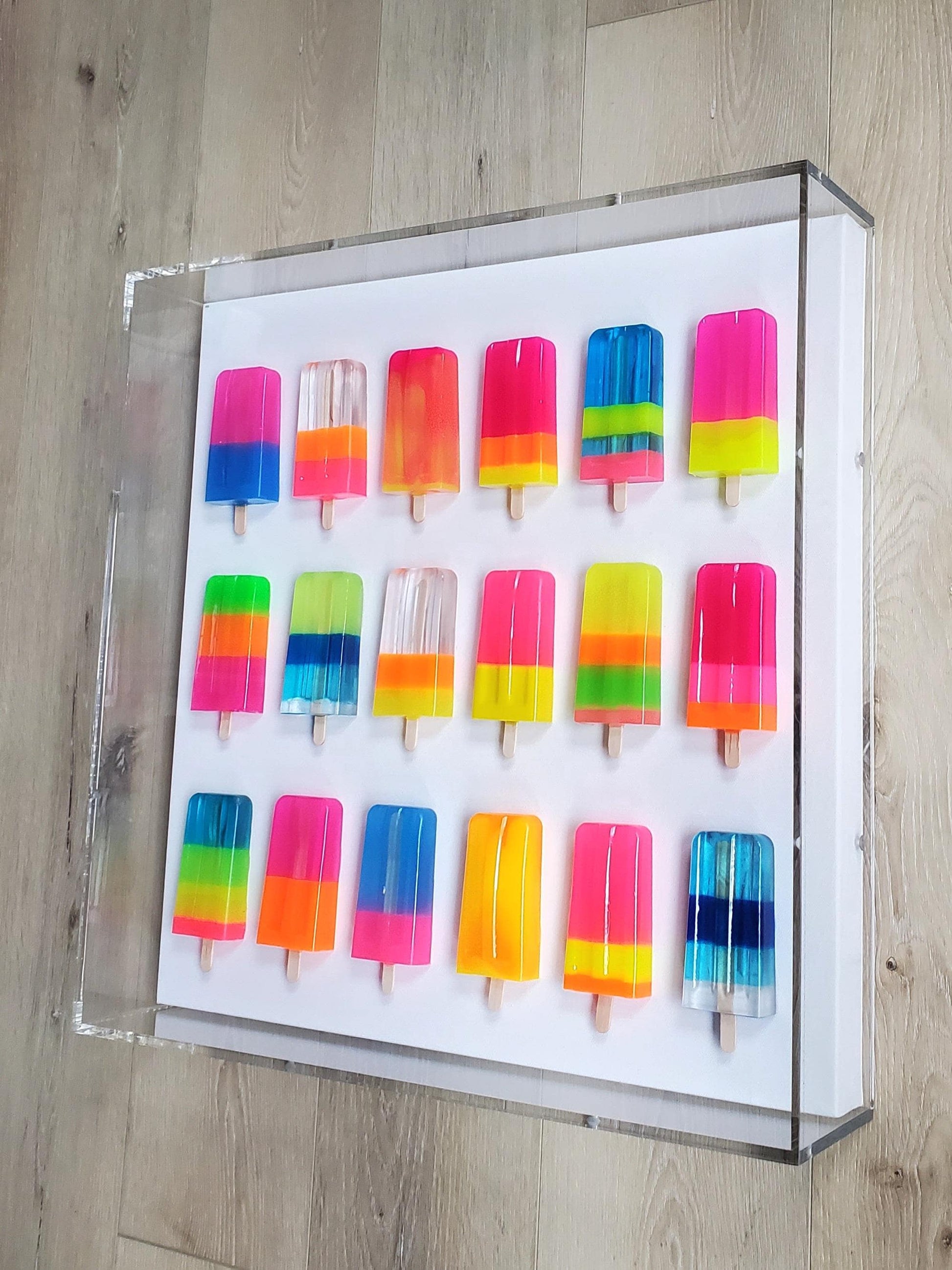 Colorful Resin Ice Cream Bar Wall Art | Modern Pop Art Decor | Candy Shadow Box for Kitchen & Luxury Nursery | Gallery-Style Wall Decor